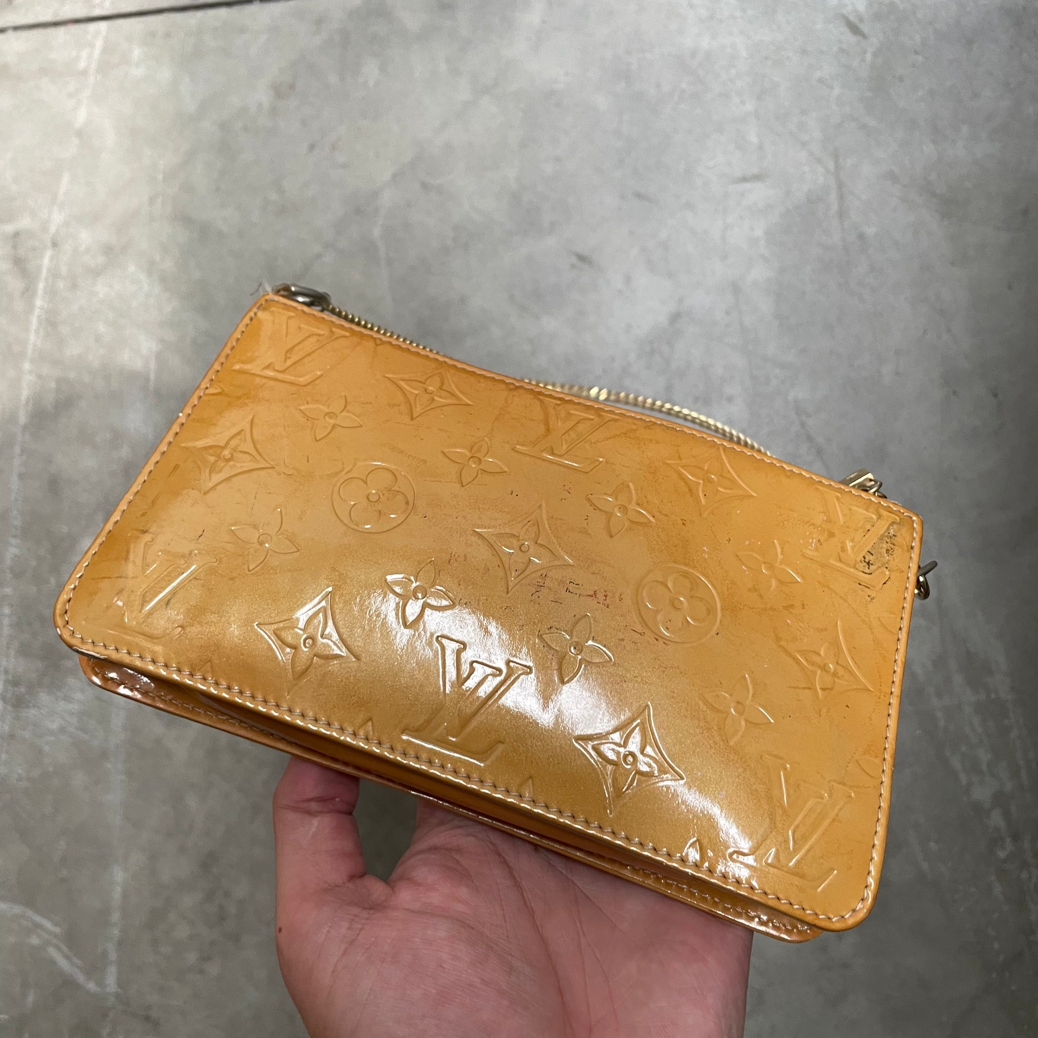 Louis Vuitton Lexington Patent Leather Yellow Pochette Bag