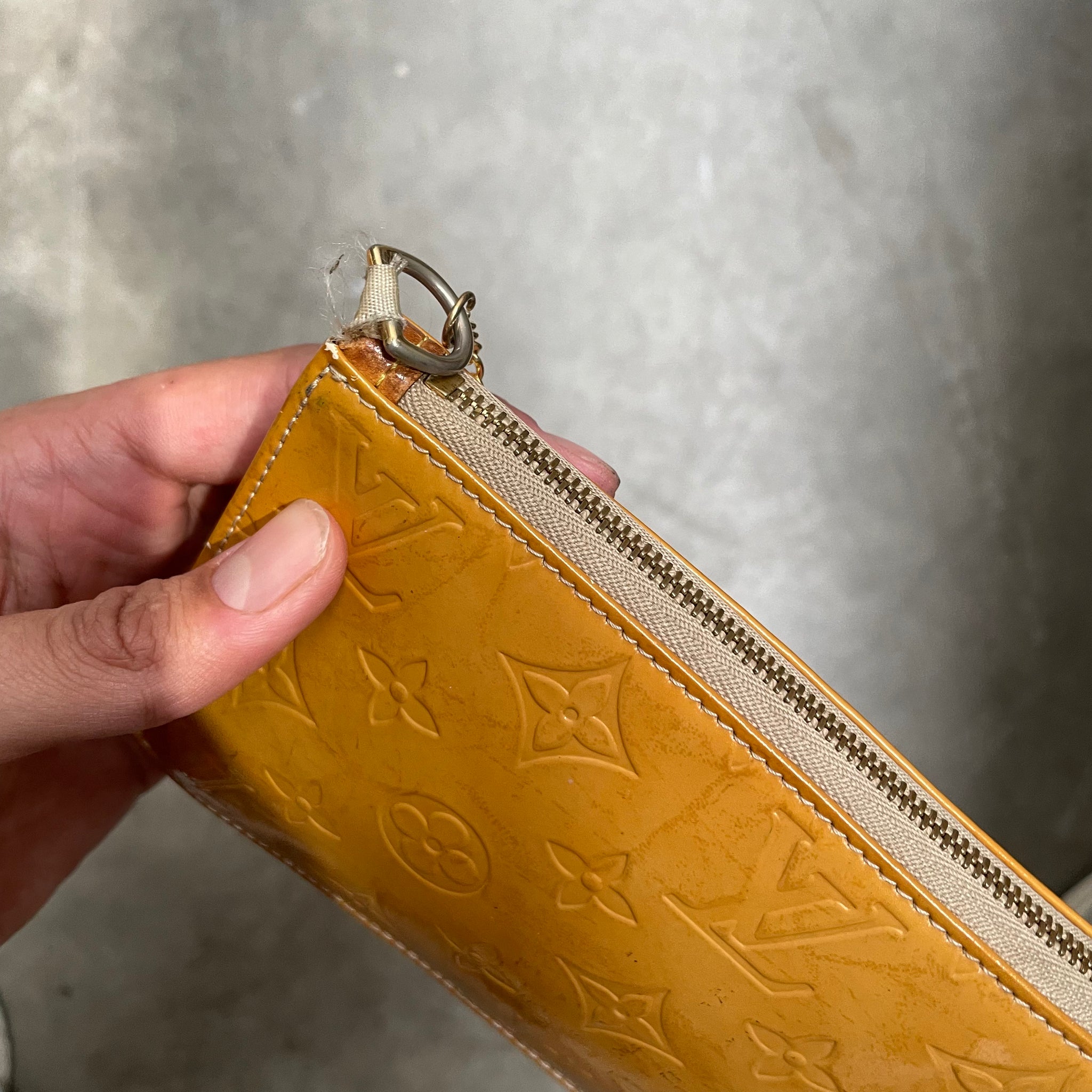 Louis Vuitton Lexington Patent Leather Yellow Pochette Bag