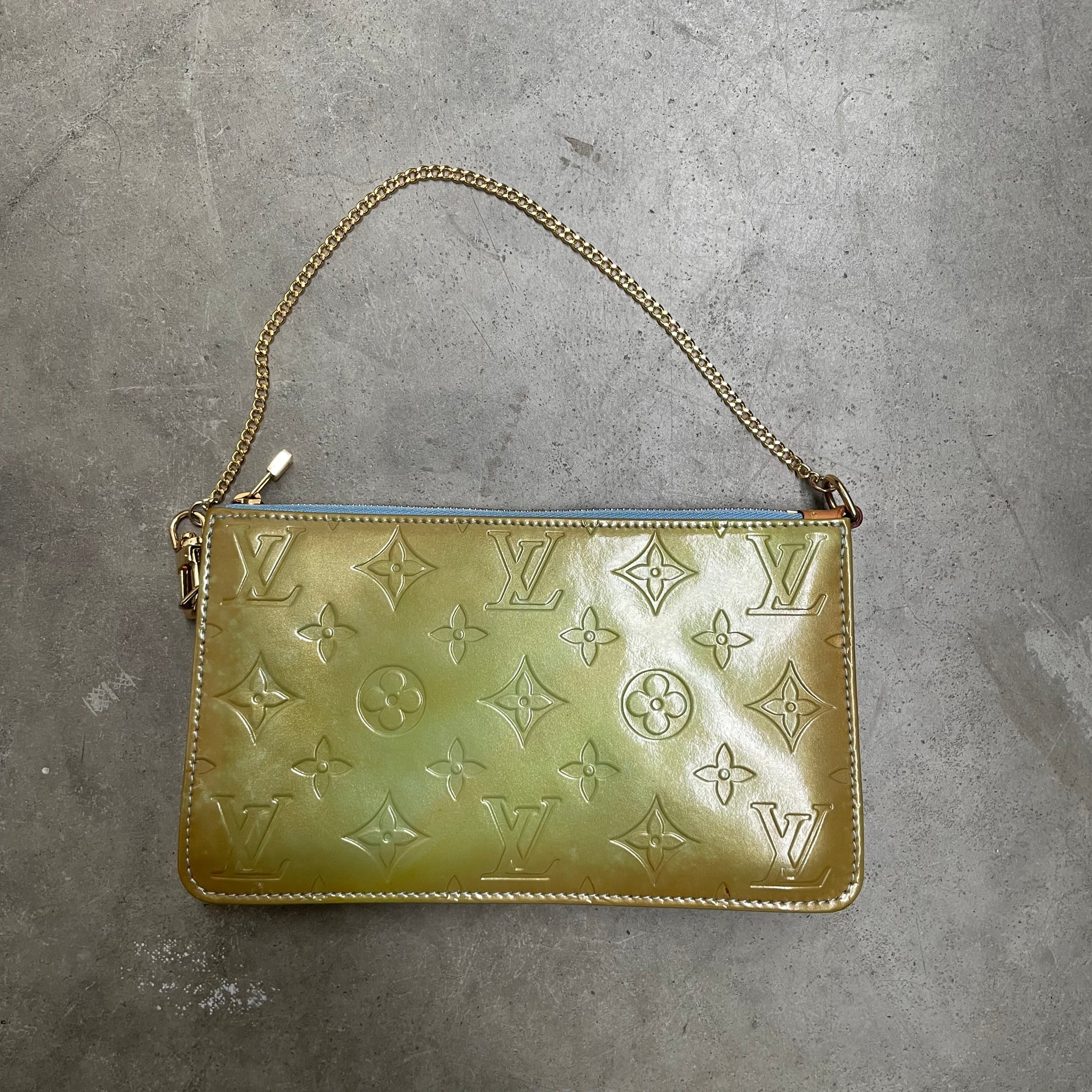 Louis Vuitton Lexington Patent Leather Green / Brown Pochette Bag