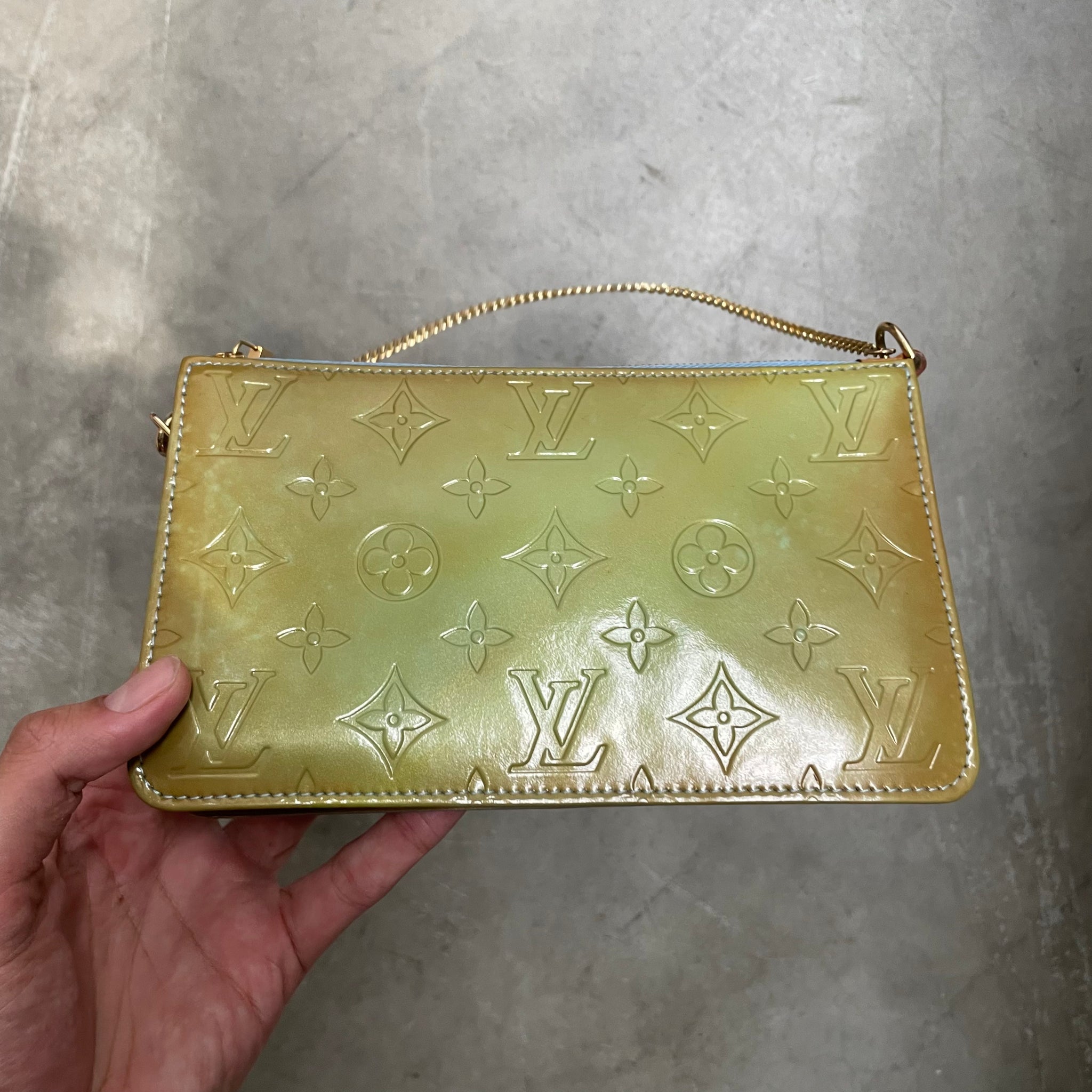 Louis Vuitton Lexington Patent Leather Green / Brown Pochette Bag