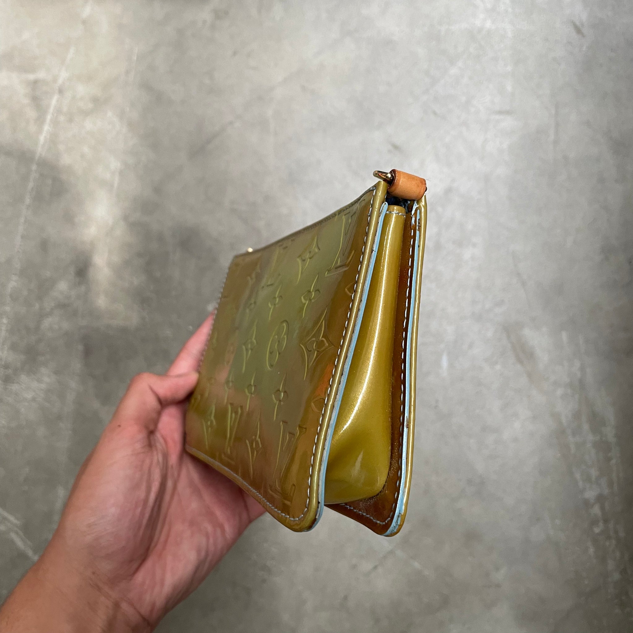 Louis Vuitton Lexington Patent Leather Green / Brown Pochette Bag