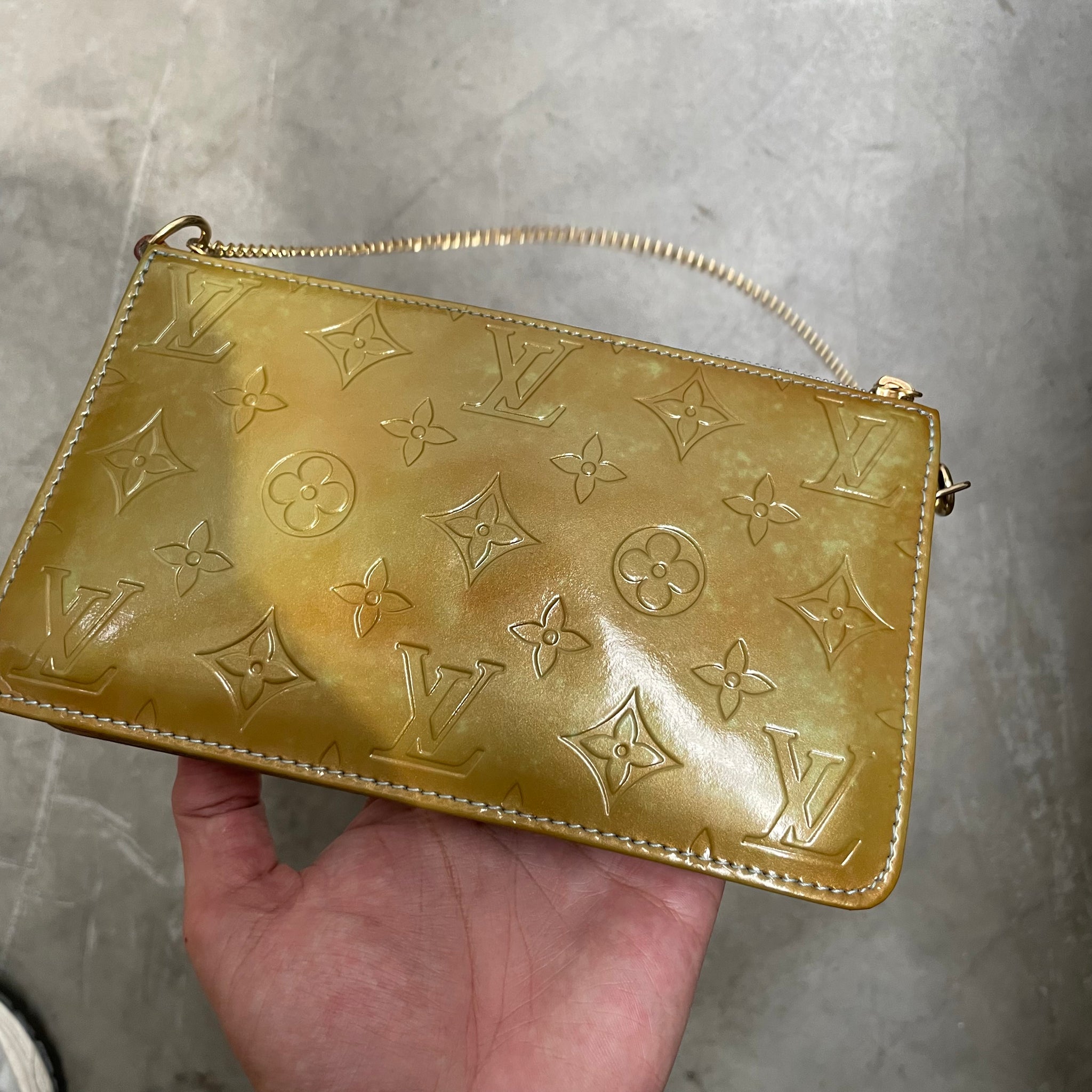 Louis Vuitton Lexington Patent Leather Green / Brown Pochette Bag
