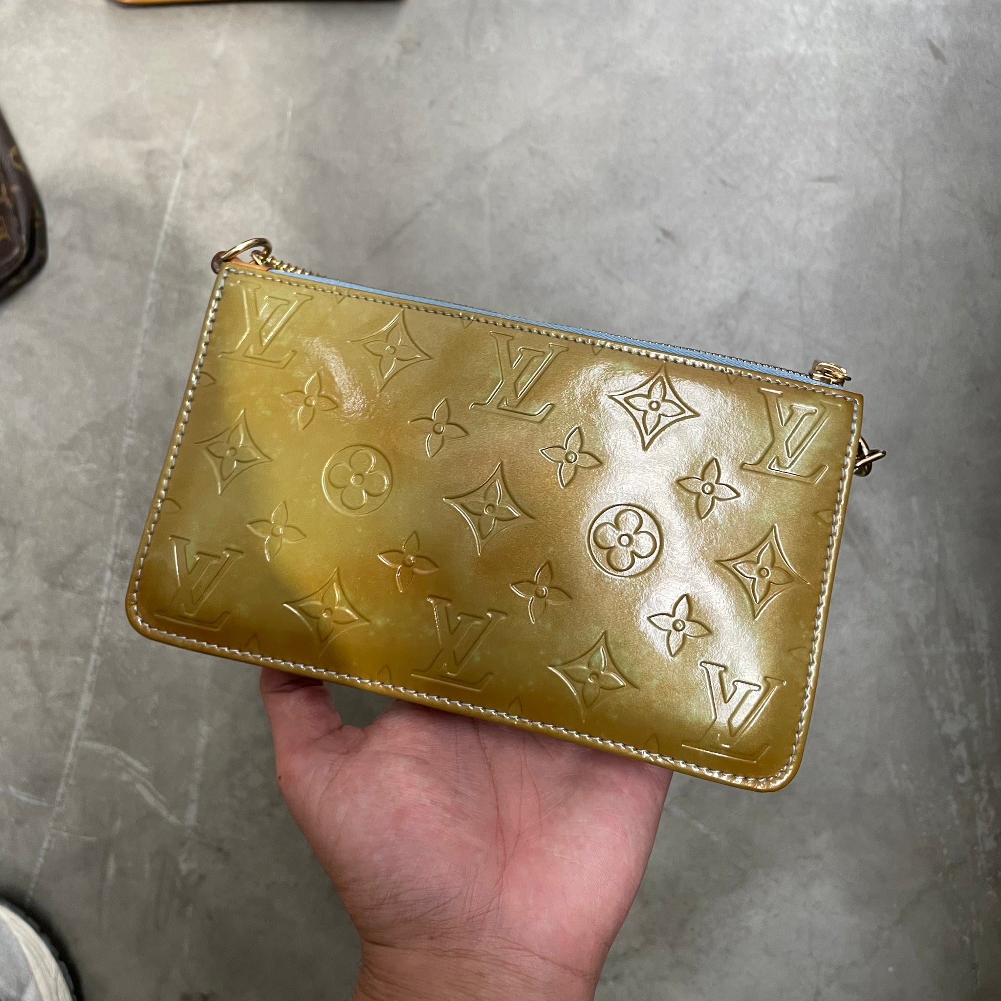 Louis Vuitton Lexington Patent Leather Green / Brown Pochette Bag