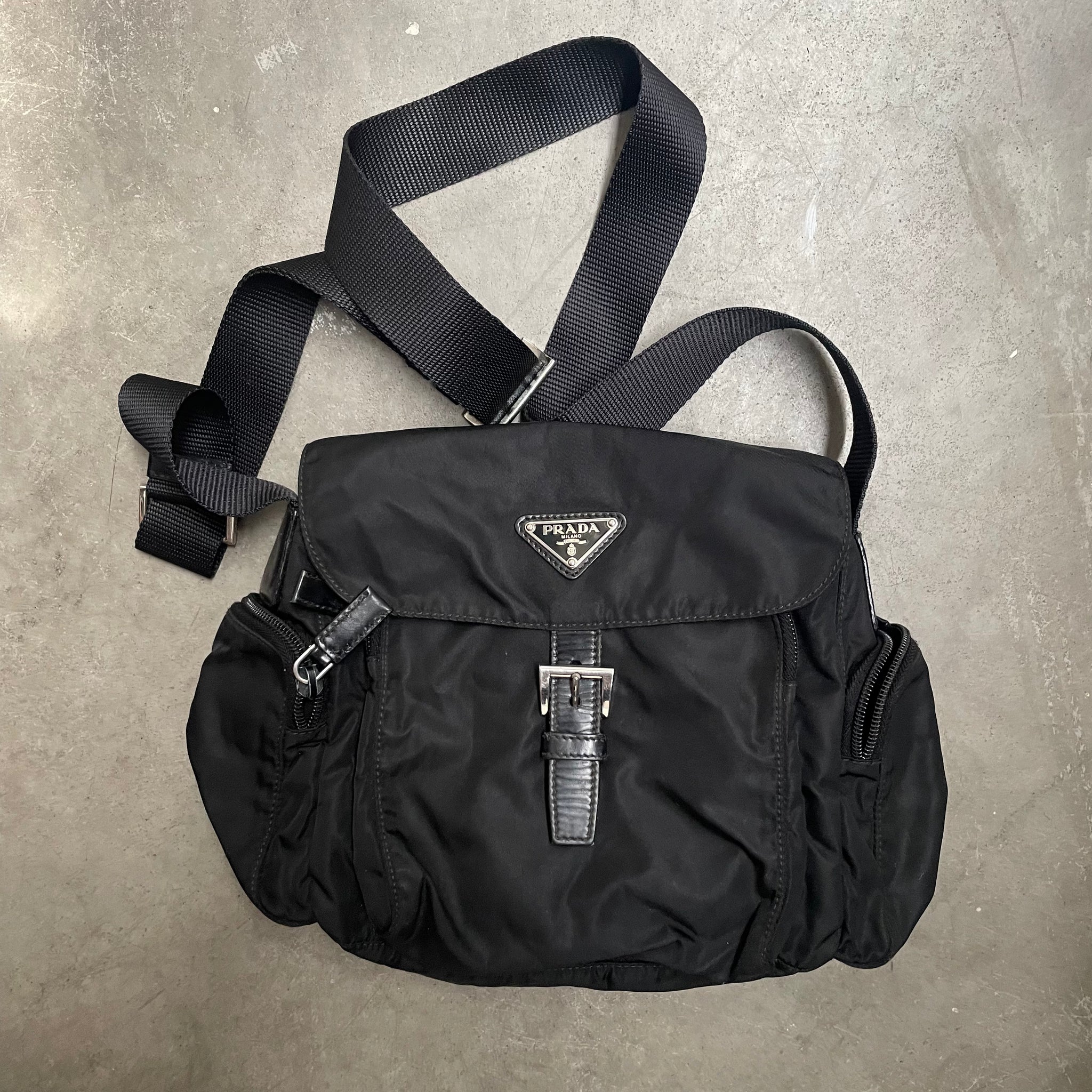 Prada Side Pocket Crossbody Bag Nylon Black