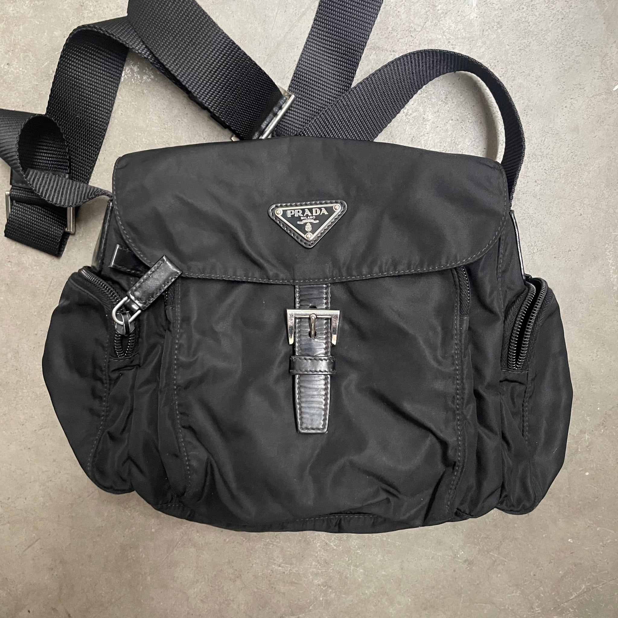 Prada Side Pocket Crossbody Bag Nylon Black