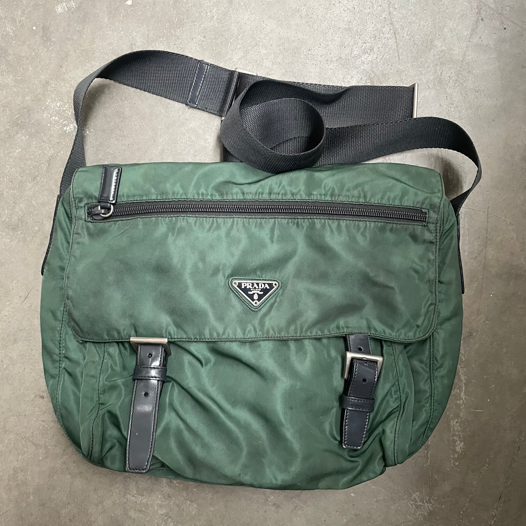 Prada Green Double Strap Messenger Crossbody Bag