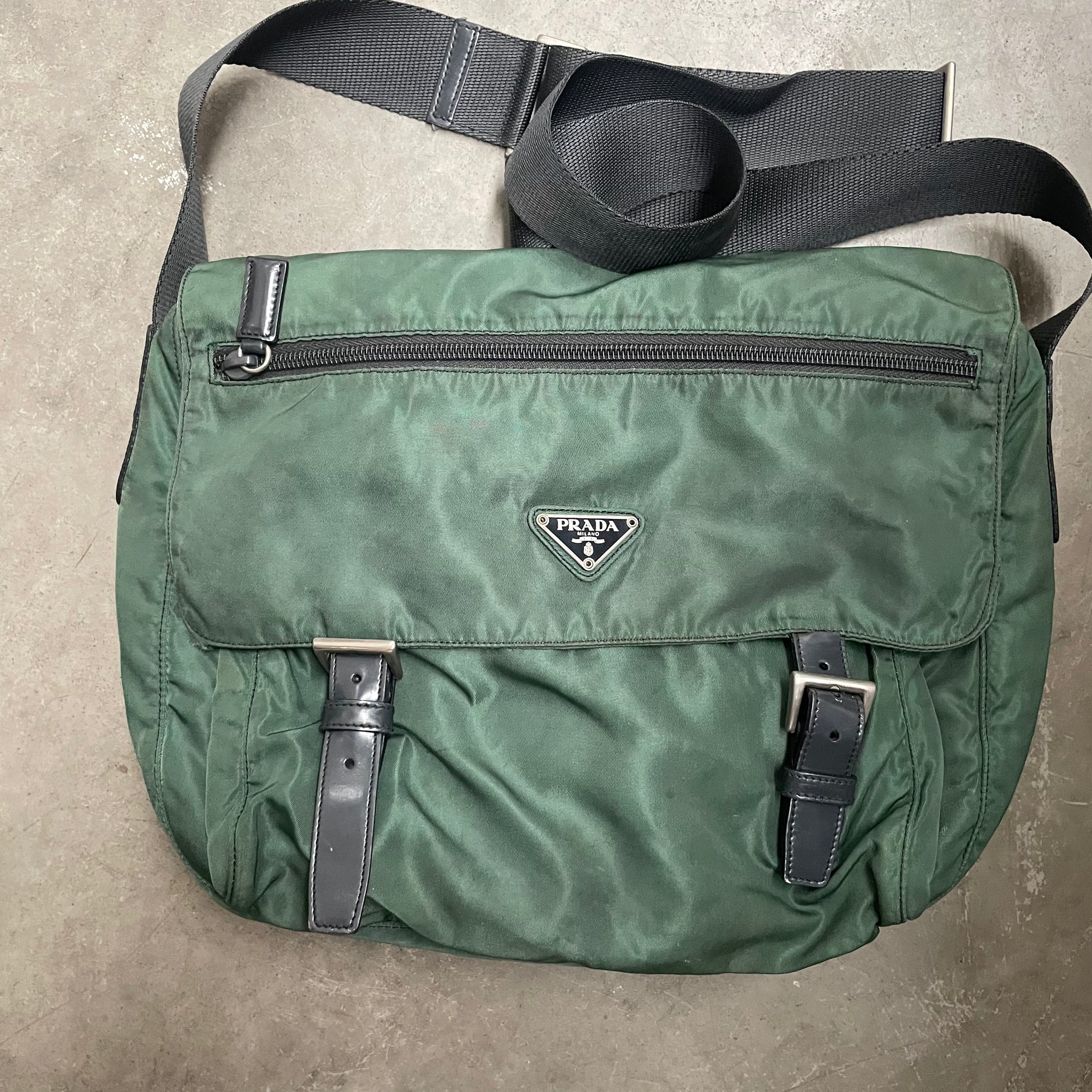 Prada Green Double Strap Messenger Crossbody Bag
