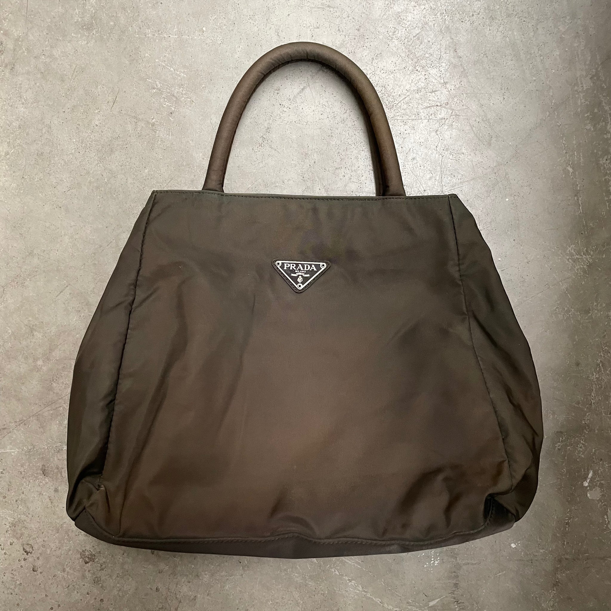 Prada Zip Hand Bag Nylon Khaki