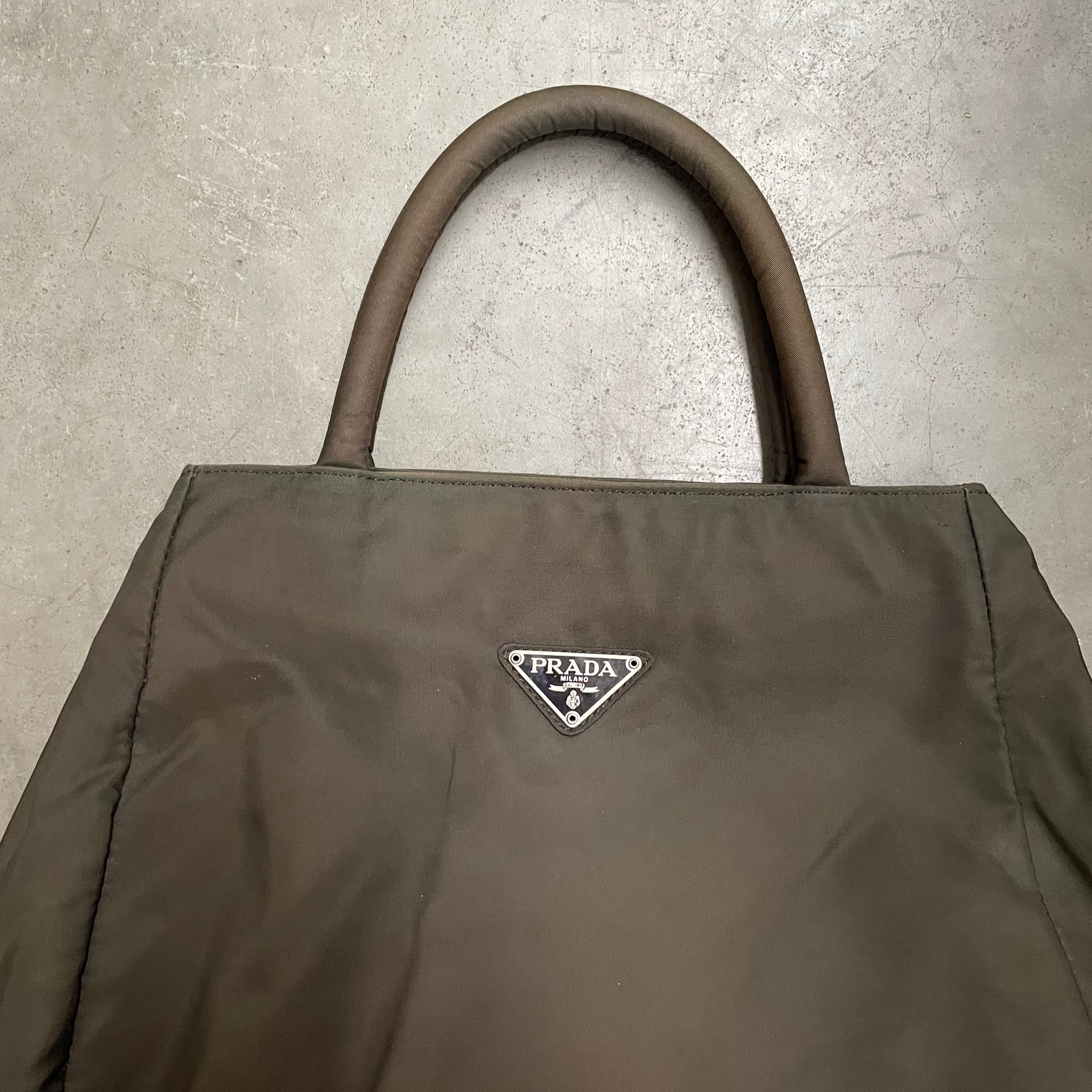 Prada Zip Hand Bag Nylon Khaki
