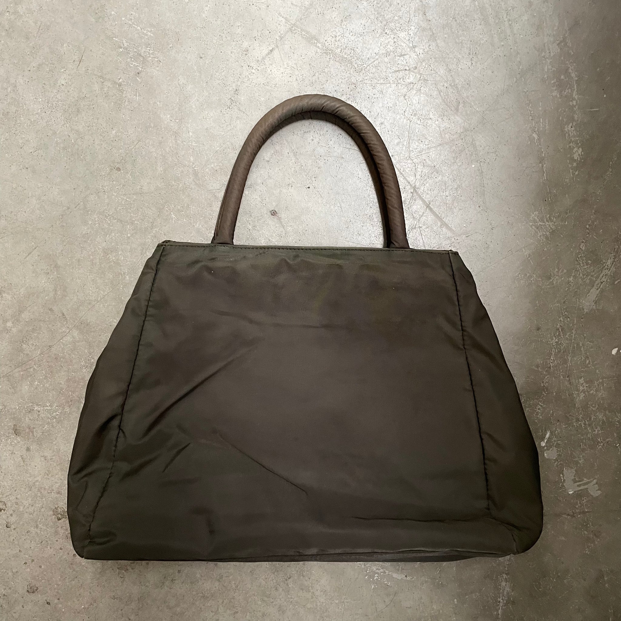 Prada Zip Hand Bag Nylon Khaki