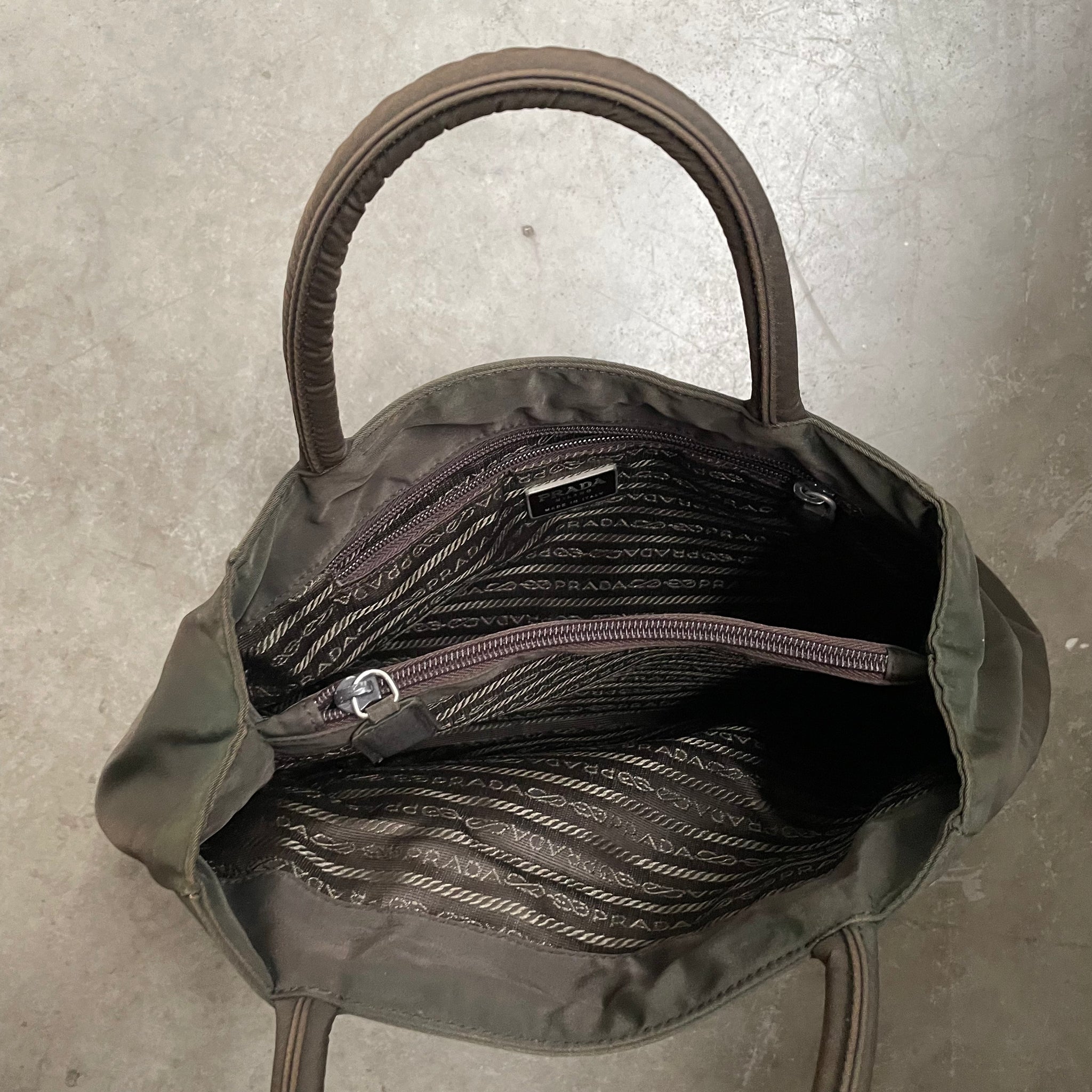 Prada Zip Hand Bag Nylon Khaki