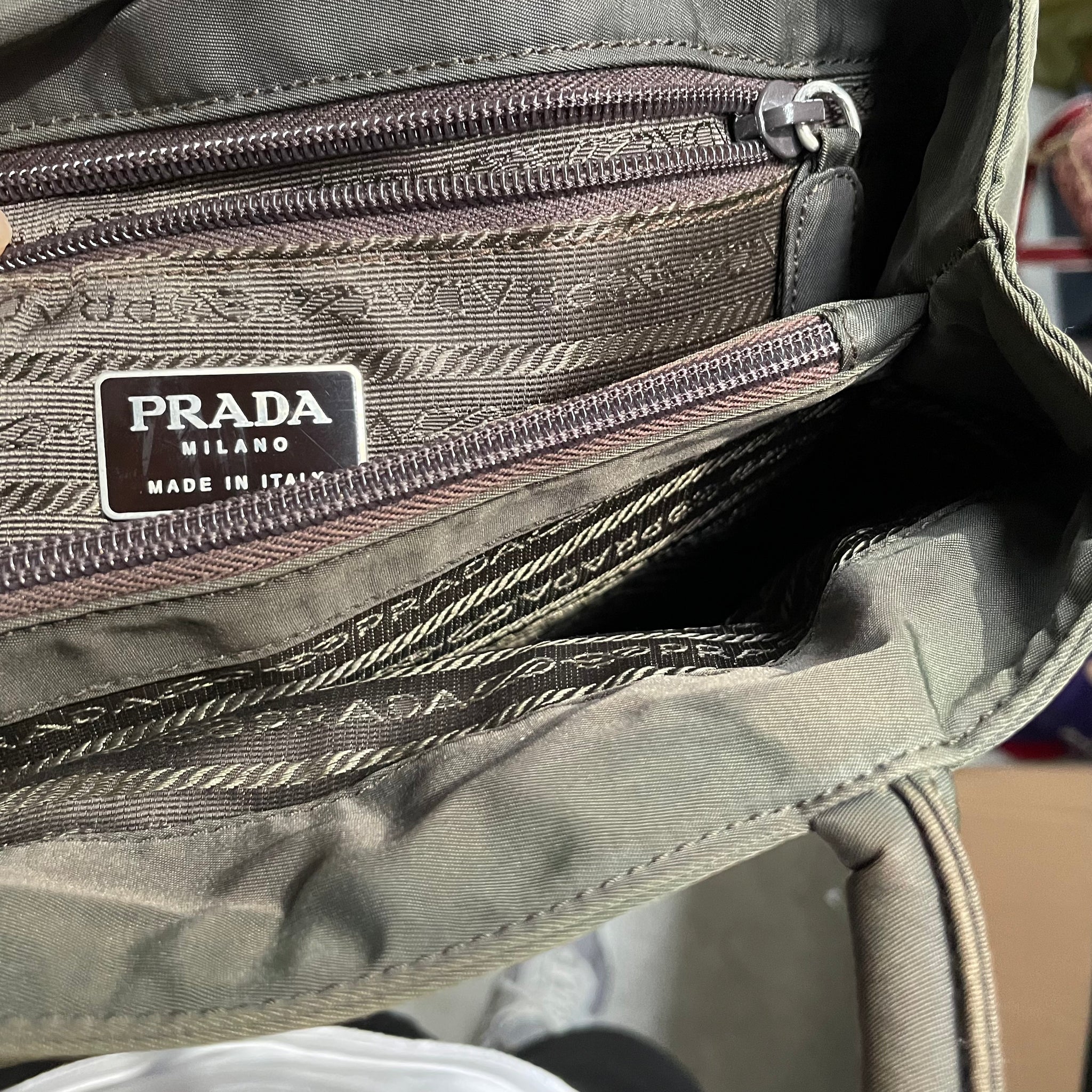 Prada Zip Hand Bag Nylon Khaki