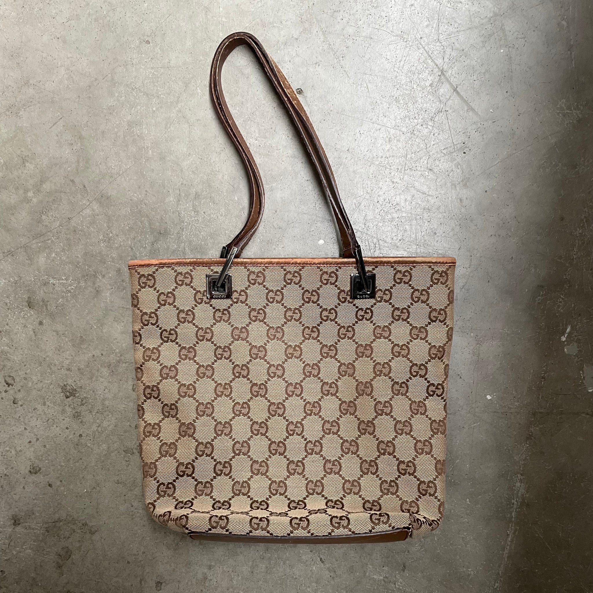 Gucci Brown Handle Strap Tote Bag Canvas