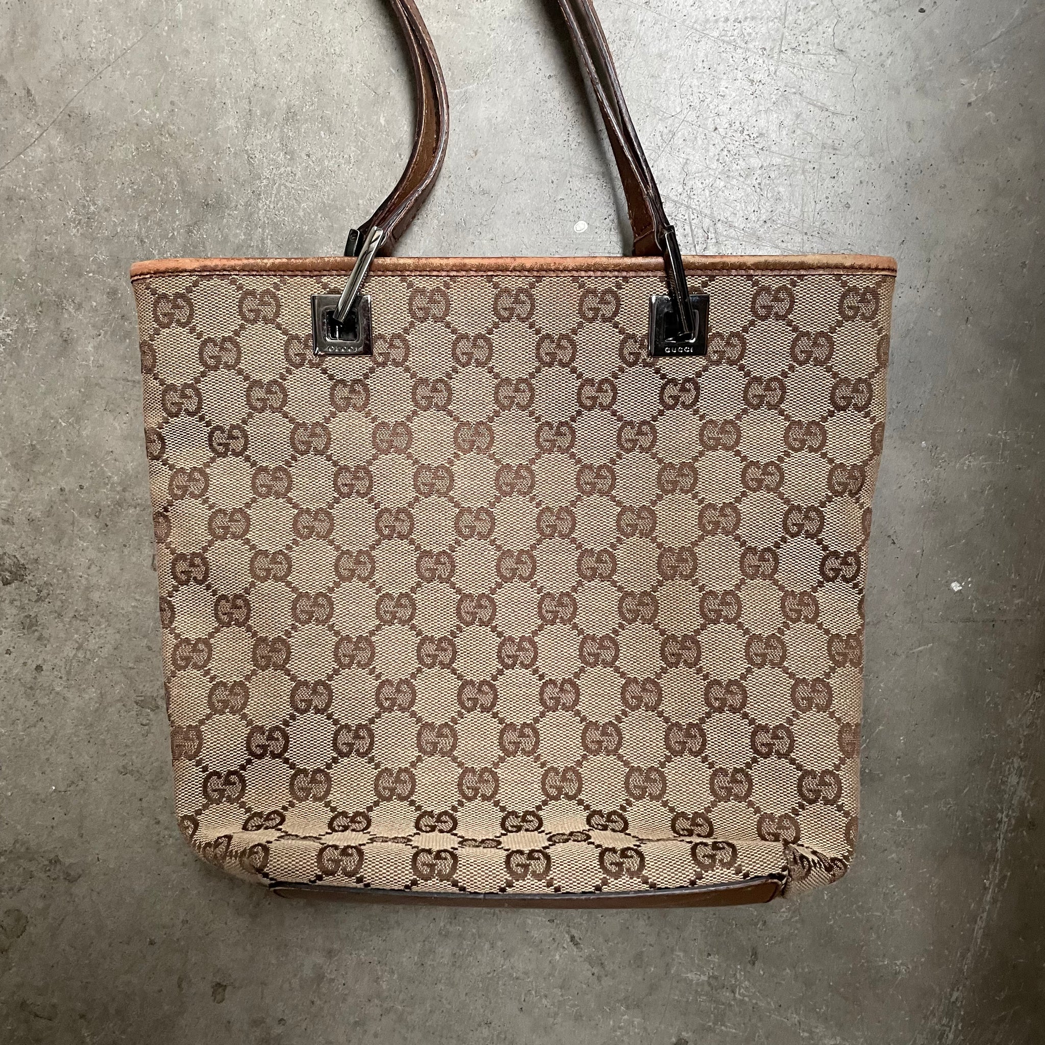 Gucci Brown Handle Strap Tote Bag Canvas