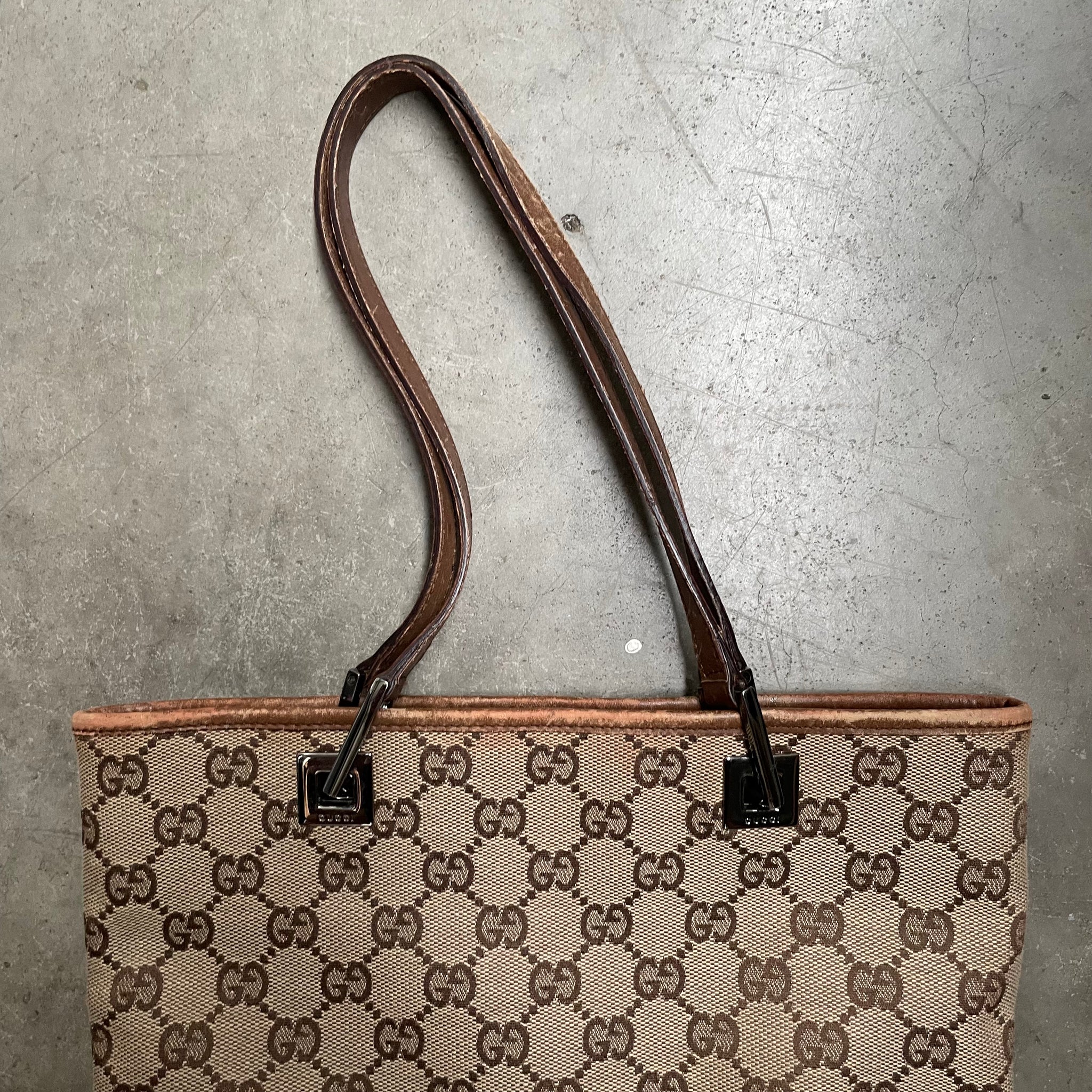 Gucci Brown Handle Strap Tote Bag Canvas
