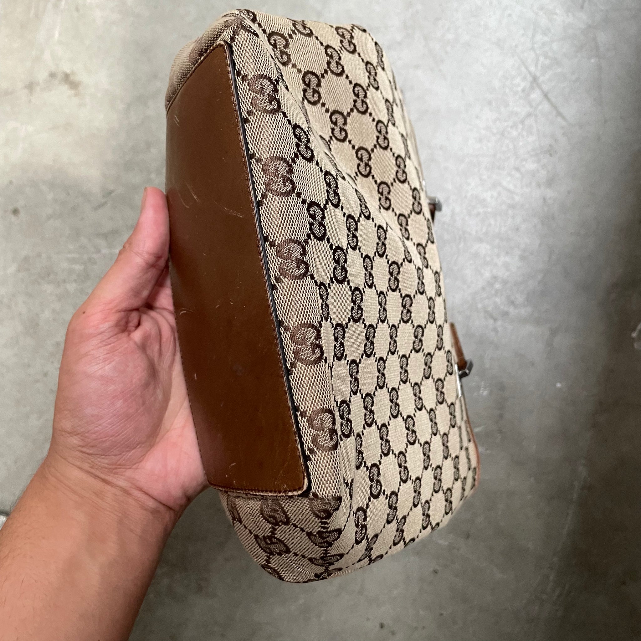 Gucci Brown Handle Strap Tote Bag Canvas