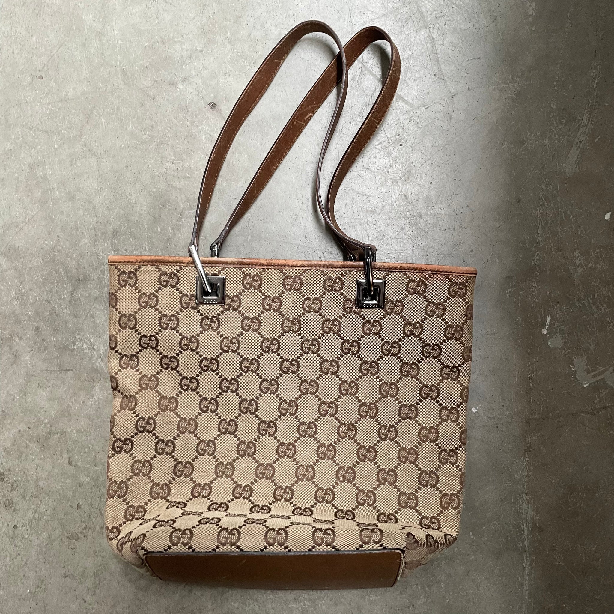 Gucci Brown Handle Strap Tote Bag Canvas