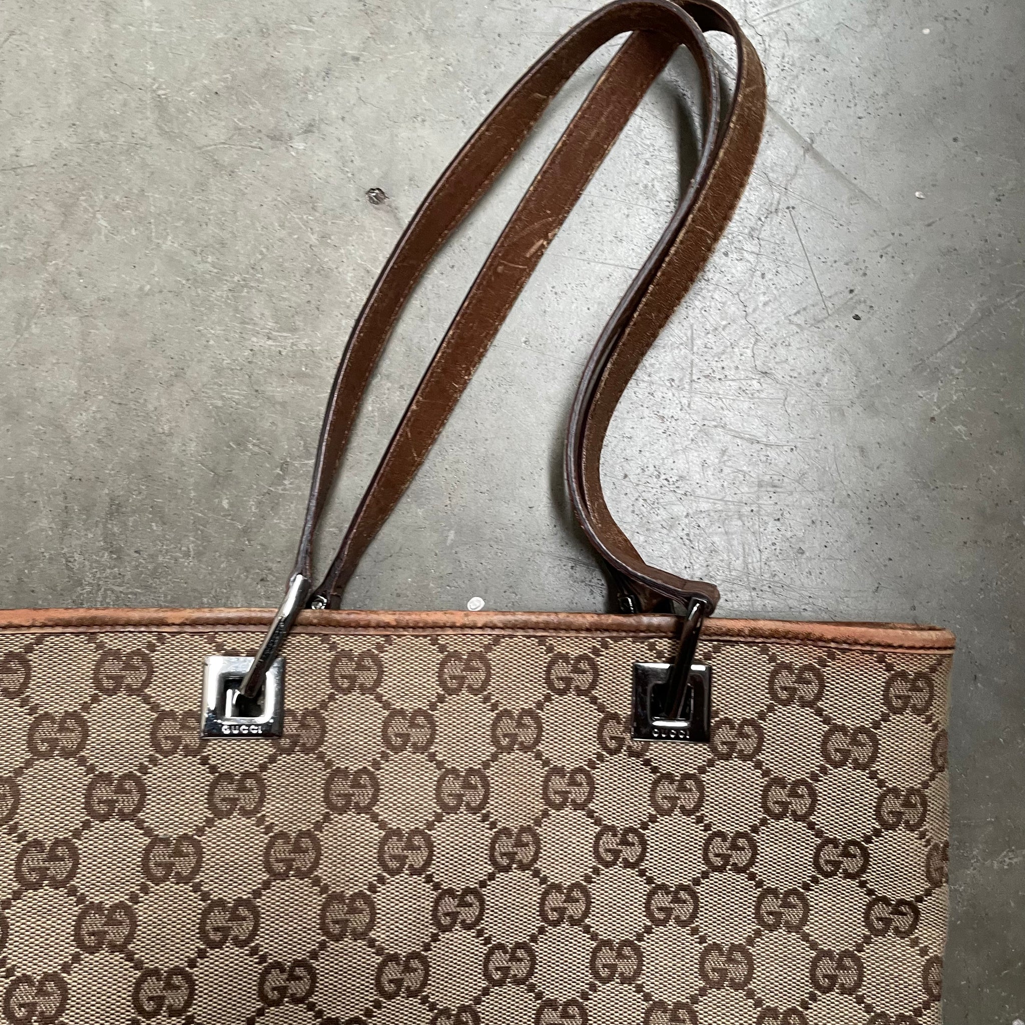 Gucci Brown Handle Strap Tote Bag Canvas