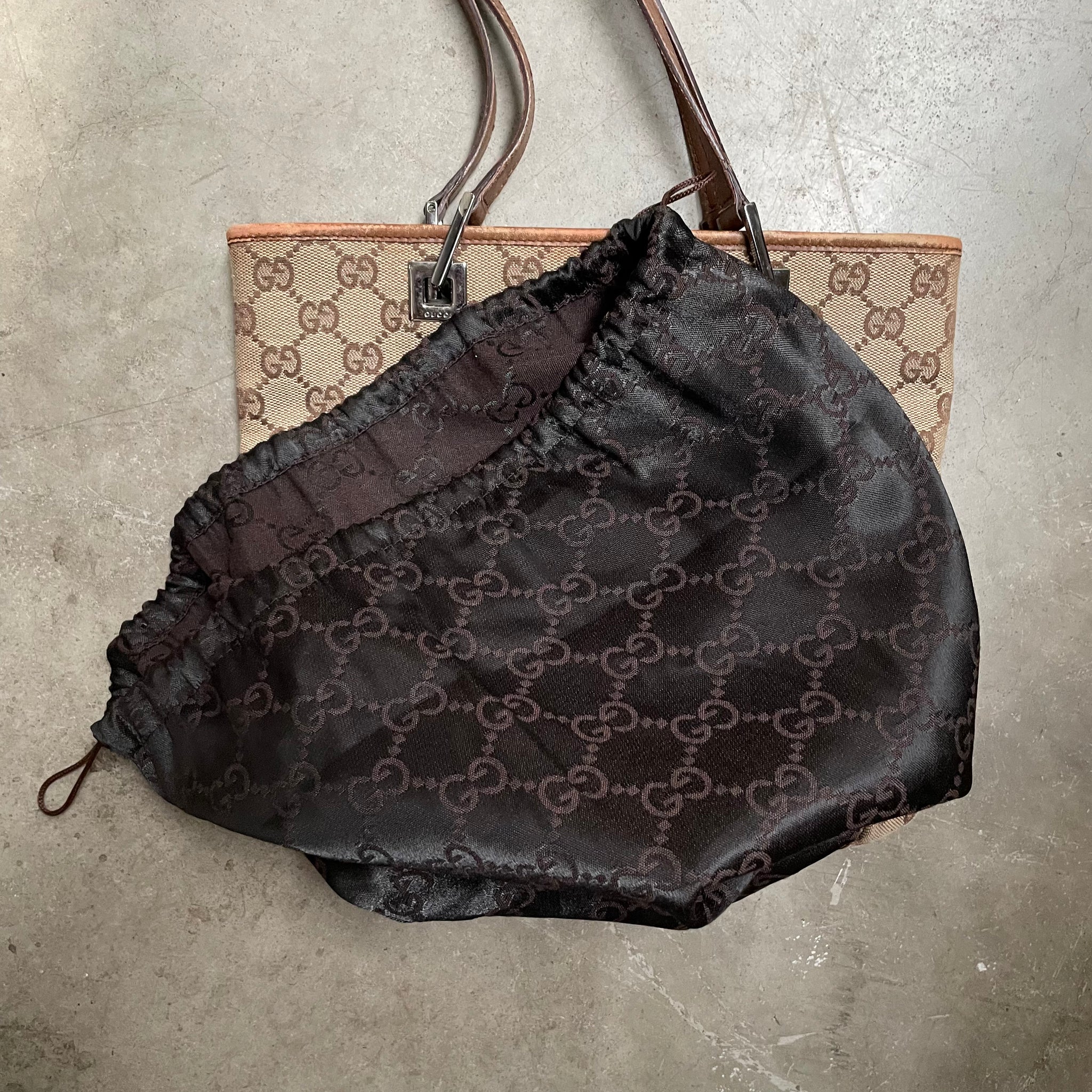 Gucci Brown Handle Strap Tote Bag Canvas