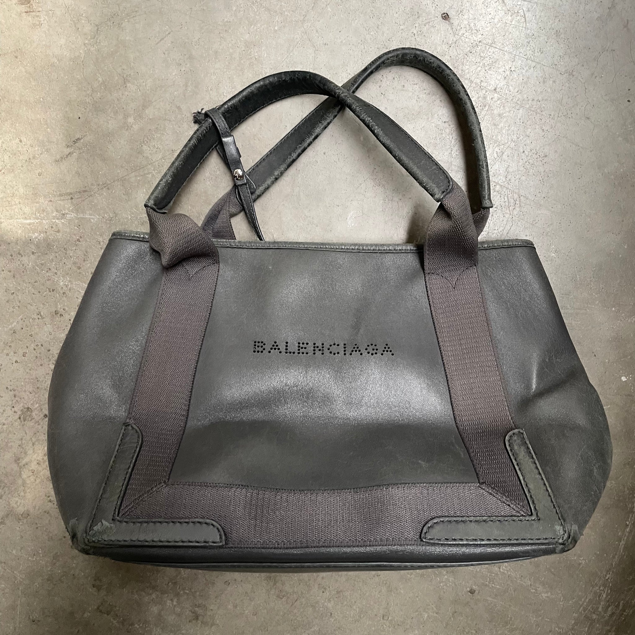 Balenciaga Logo Hand Bag Leather Grey