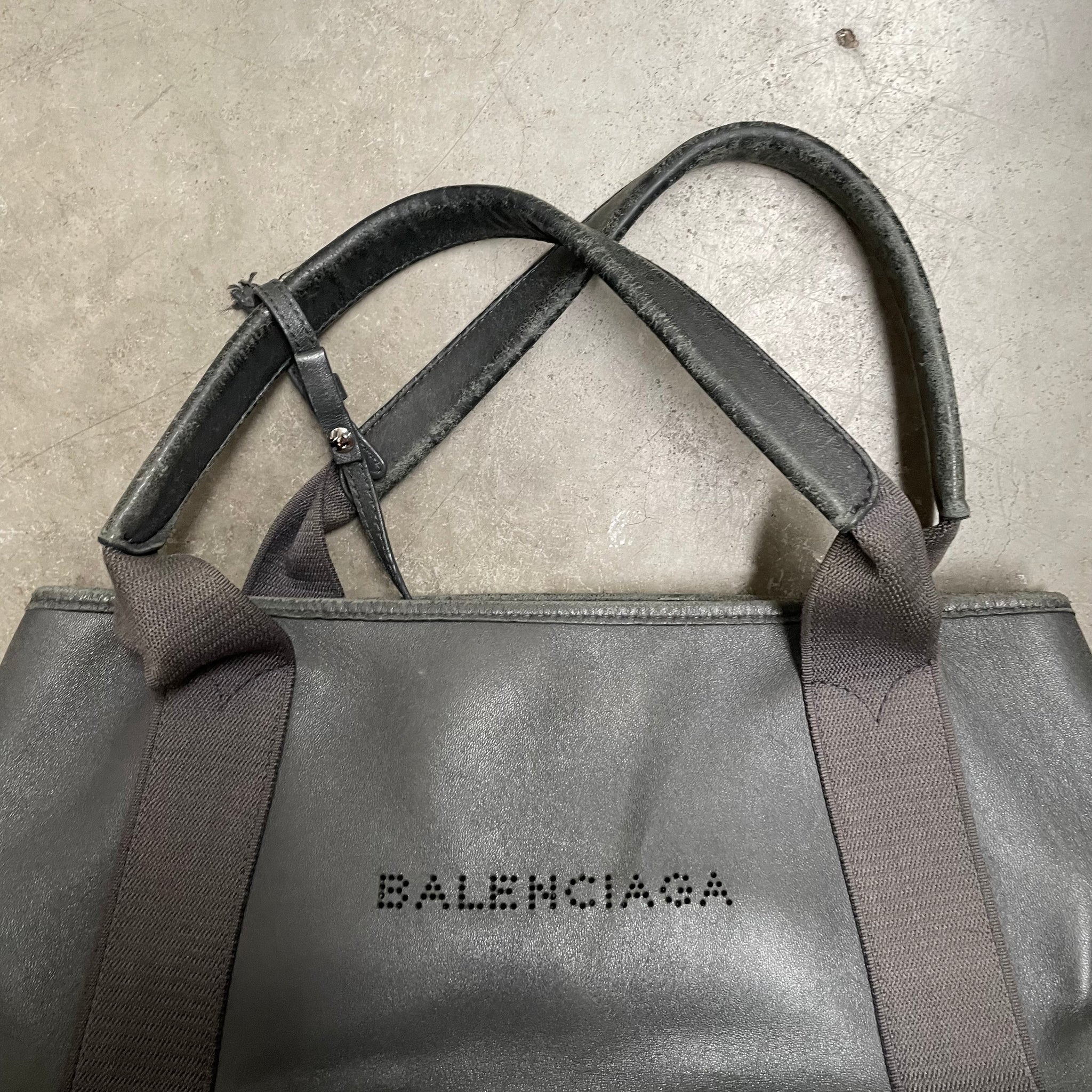Balenciaga Logo Hand Bag Leather Grey