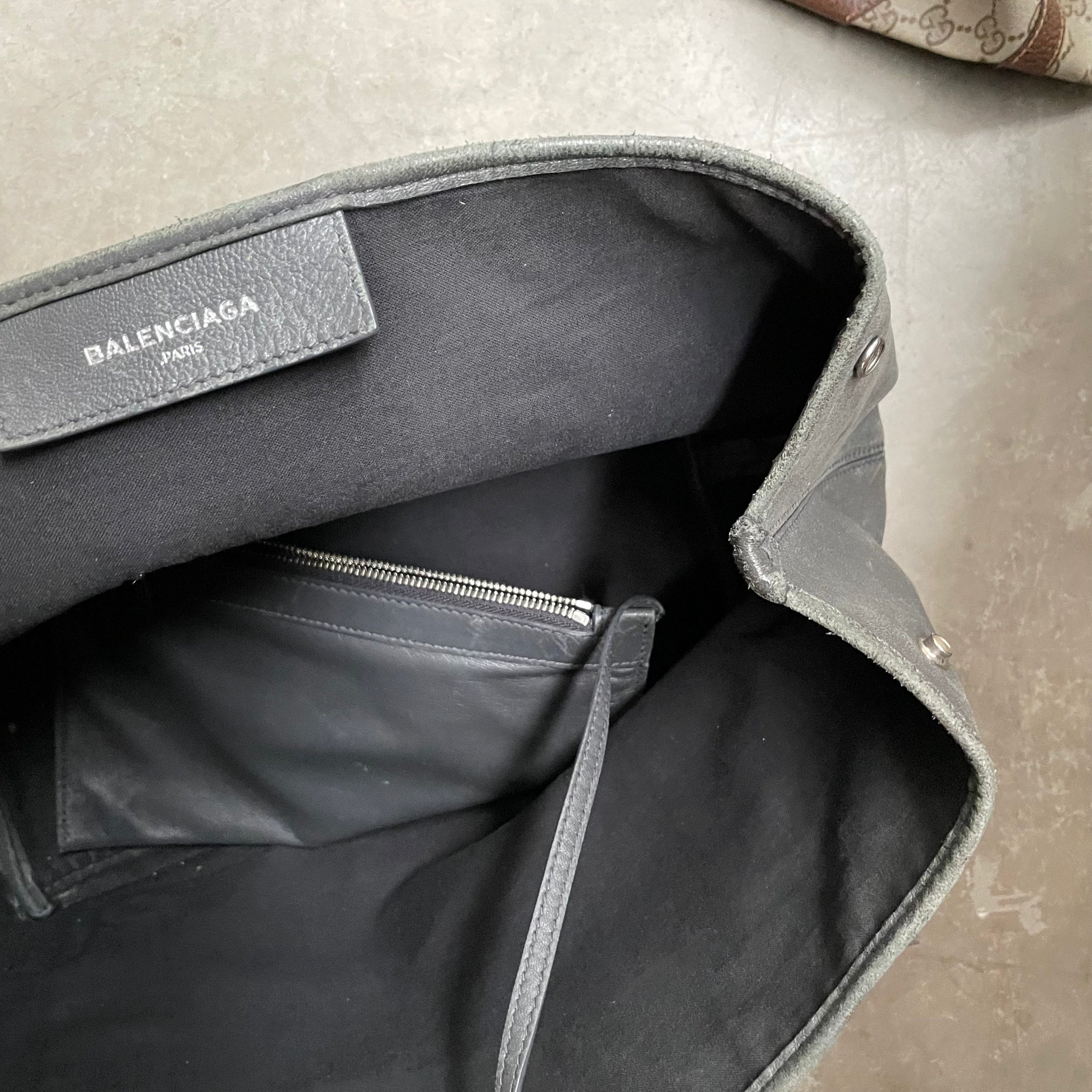 Balenciaga Logo Hand Bag Leather Grey
