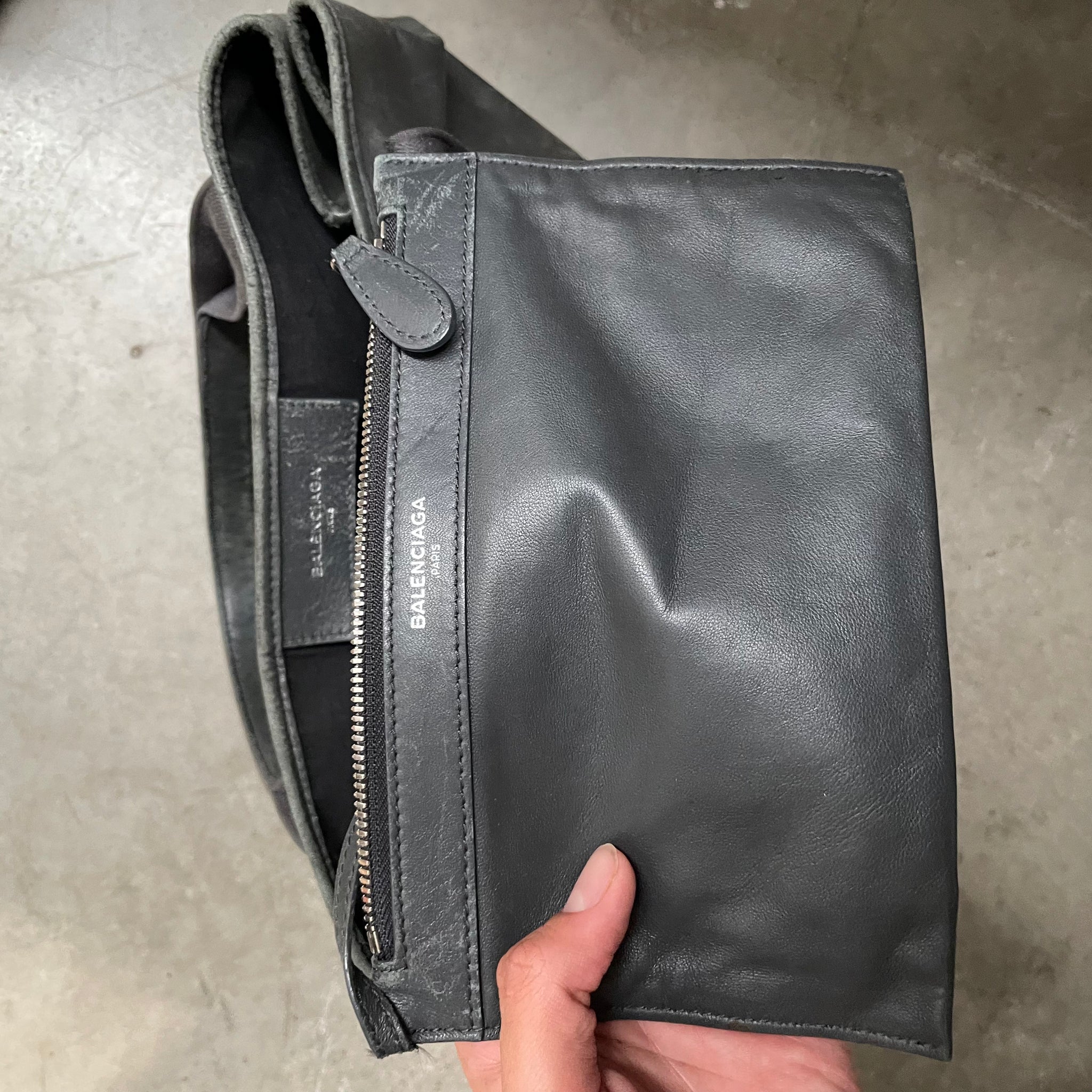 Balenciaga Logo Hand Bag Leather Grey