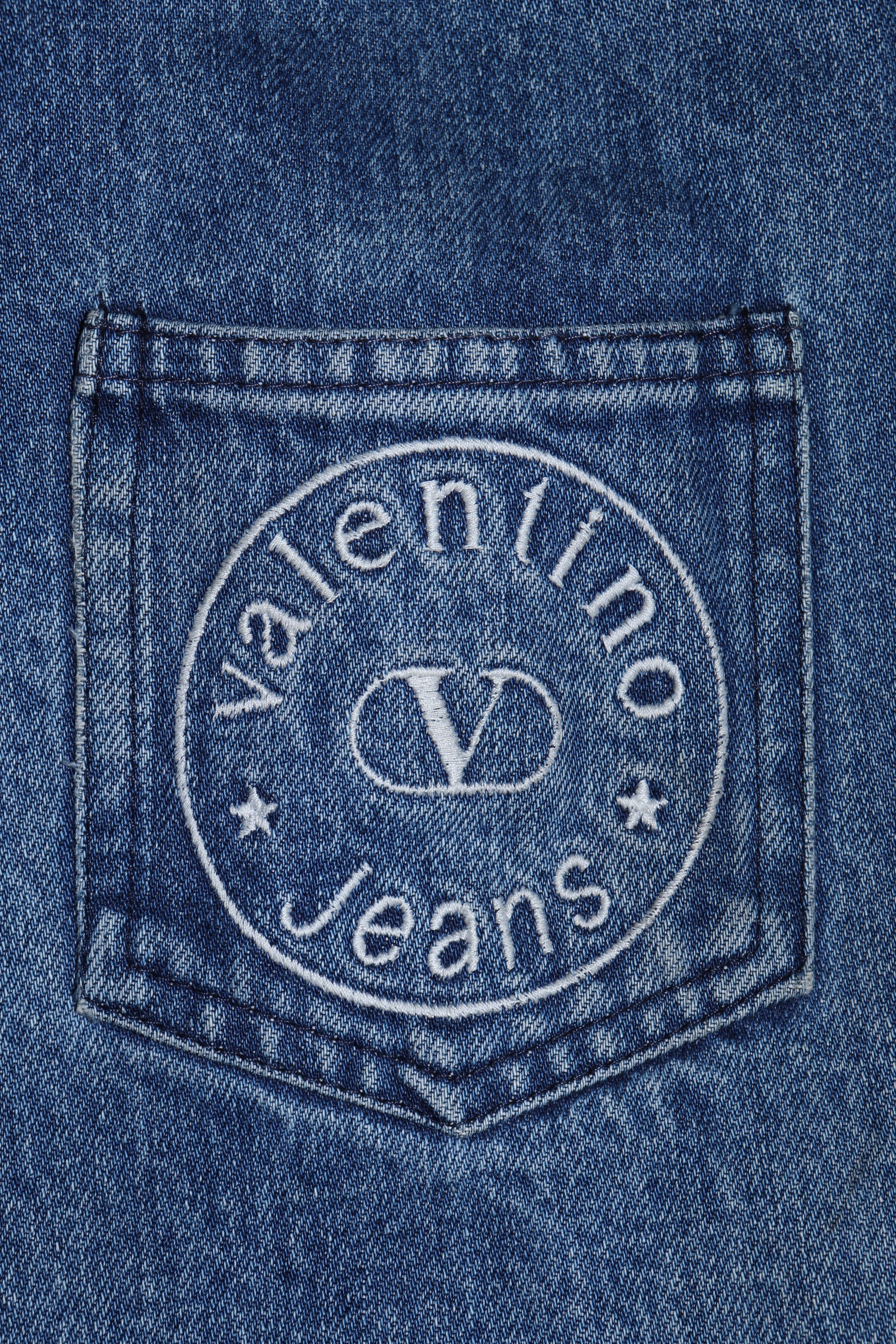 Valentino Jeans Embroidered Logo Hooded Denim Duffle Coat