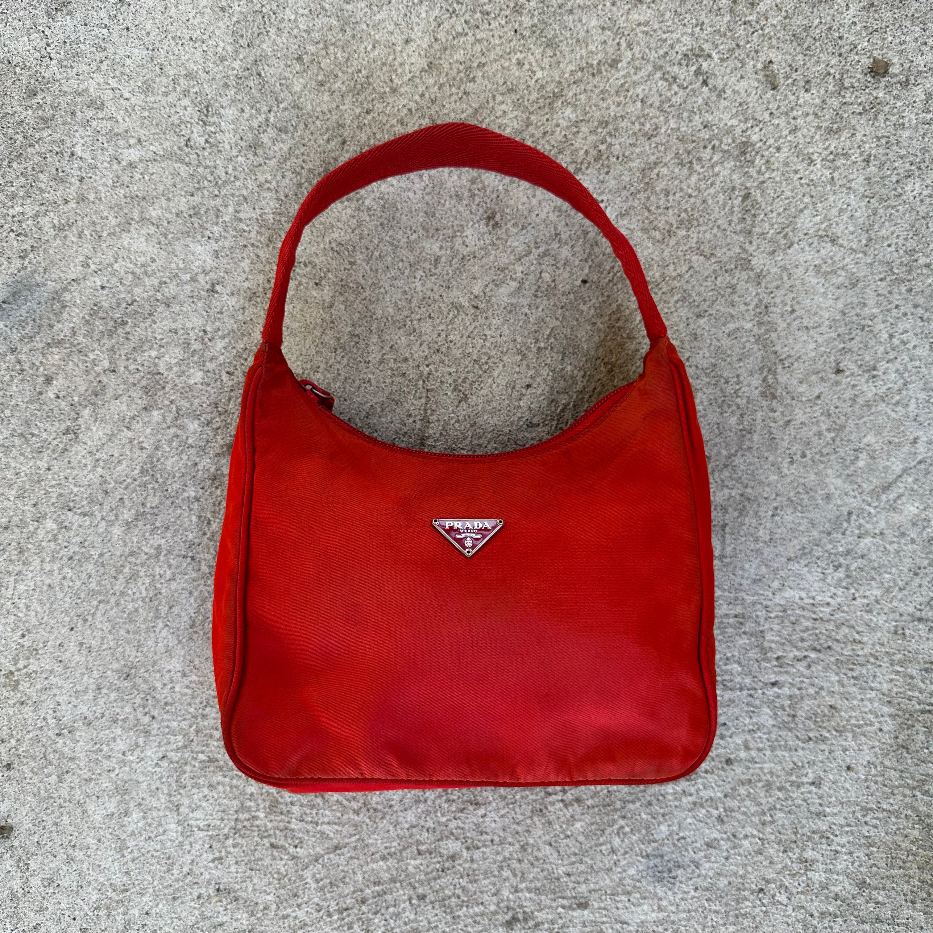 Prada Red Nylon Shoulder Hobo Bag