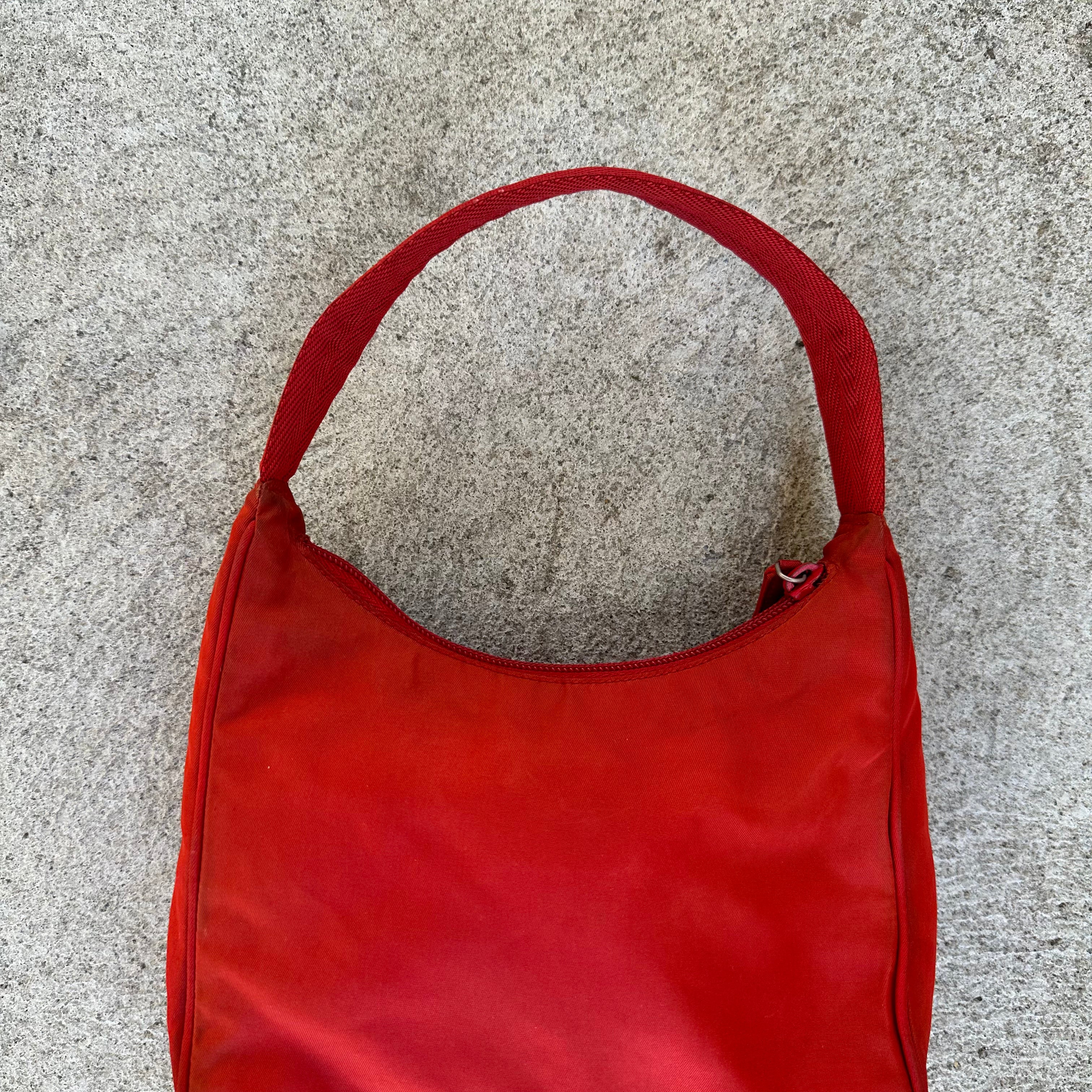 Prada Red Nylon Shoulder Hobo Bag