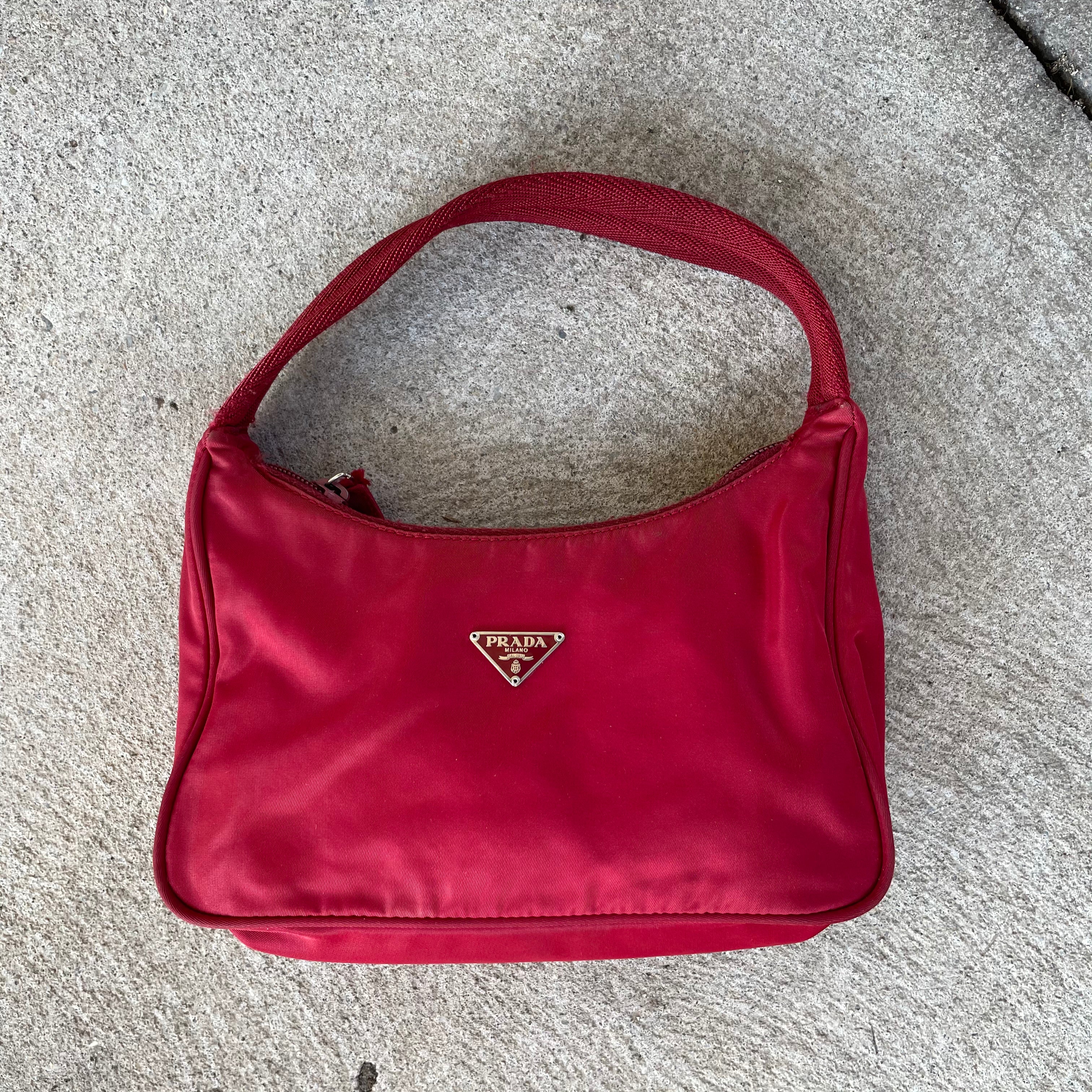 Prada Red Nylon Hobo Bag Curated by Charbel