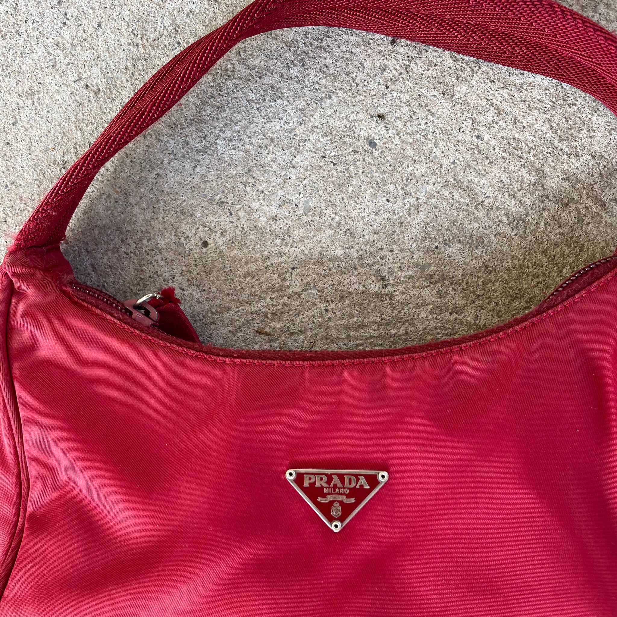 Prada Red Nylon Hobo Bag