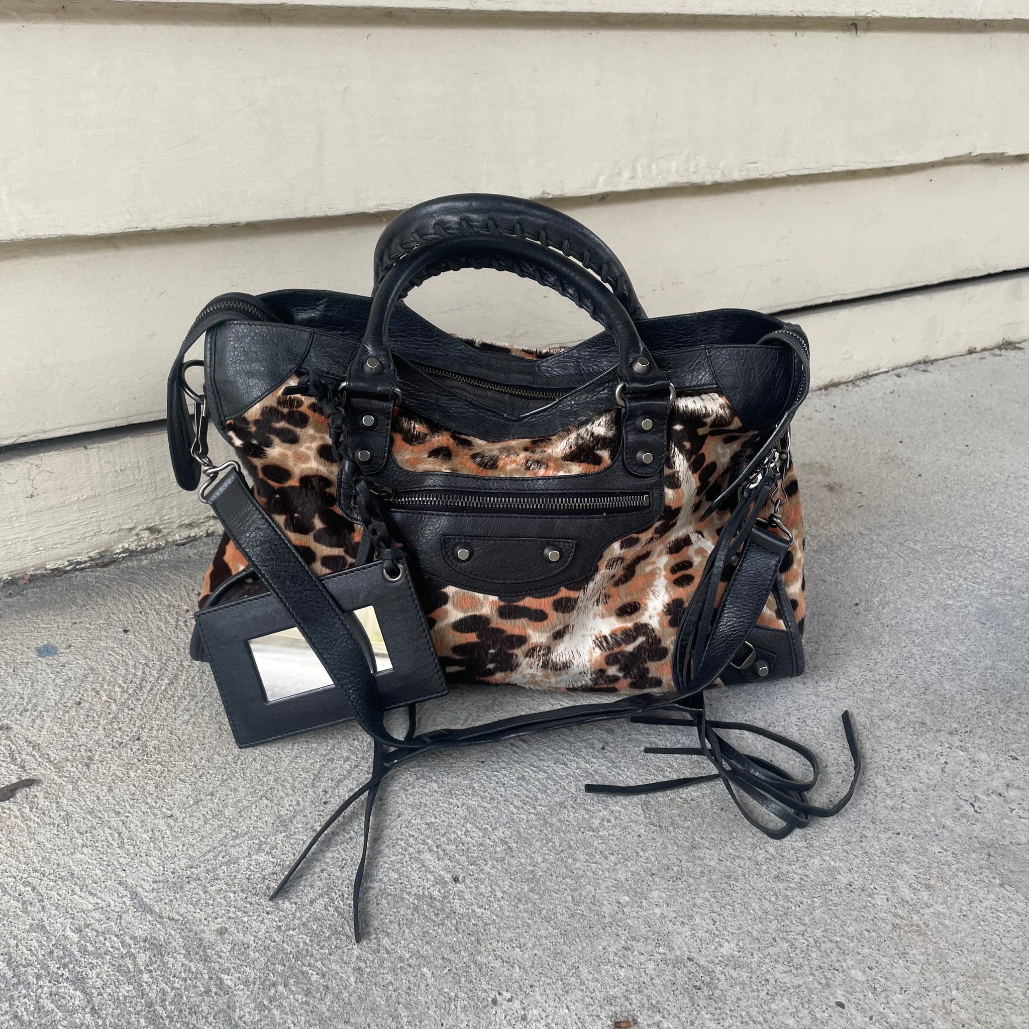Balenciaga leopard bag deals
