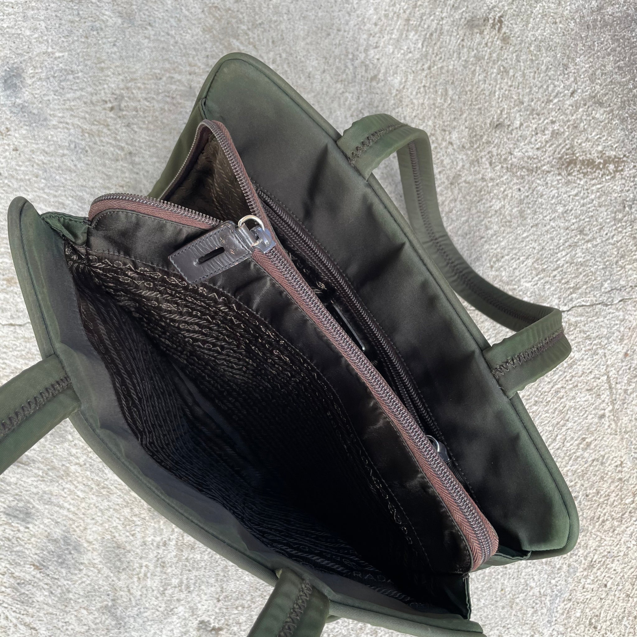 Prada Forest Green Nylon Hand Bag