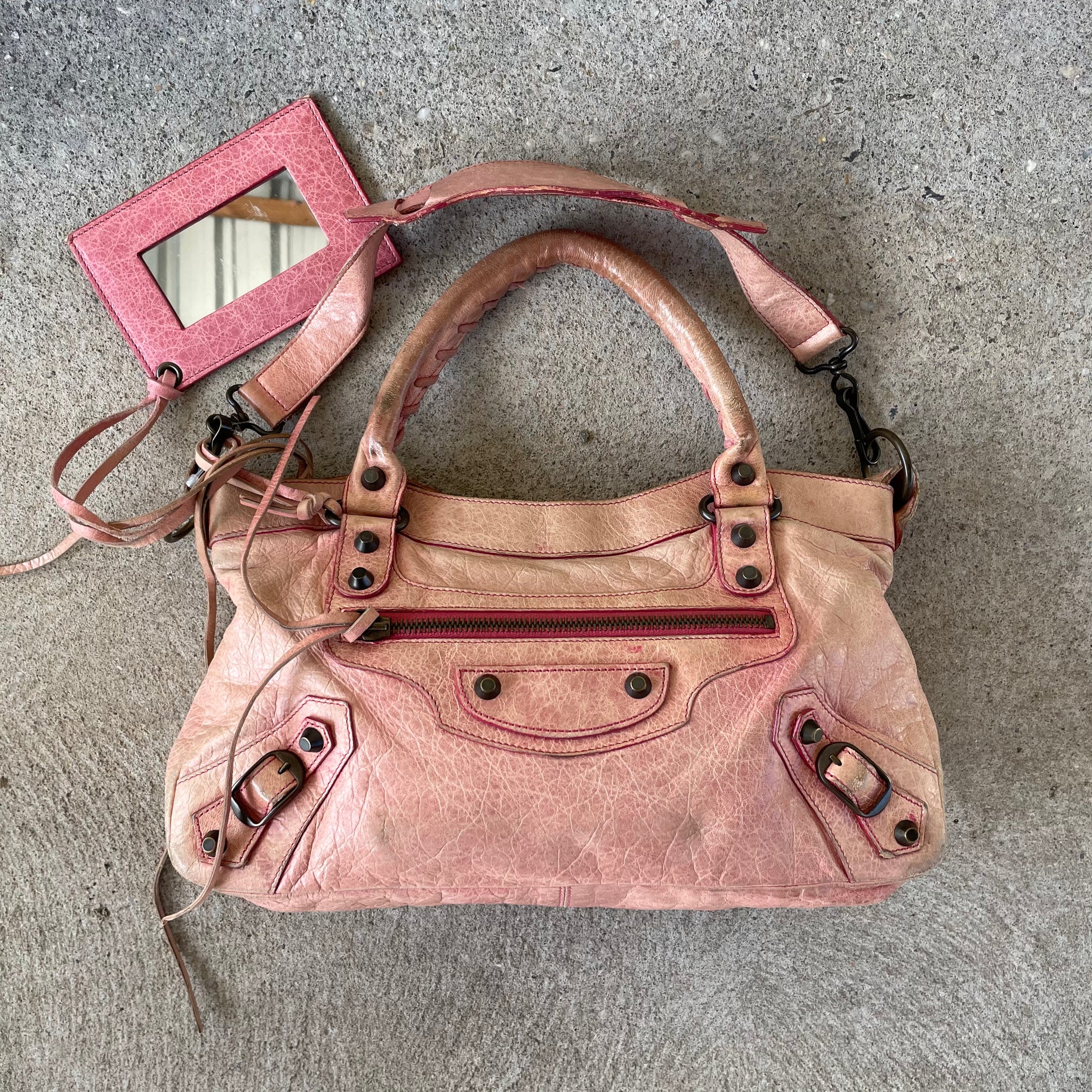 Balenciaga Faded Pink City Motorcycle Bag