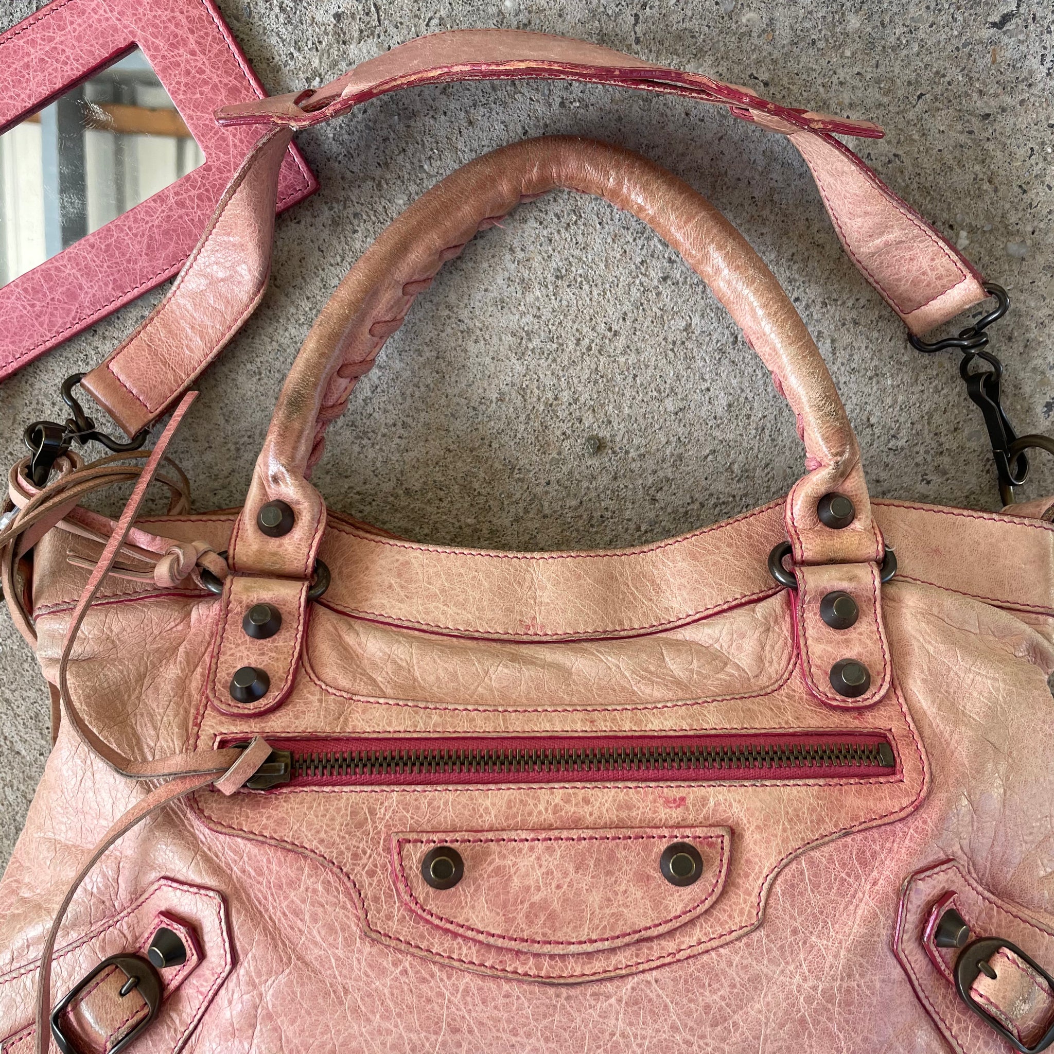 Balenciaga Faded Pink City Motorcycle Bag