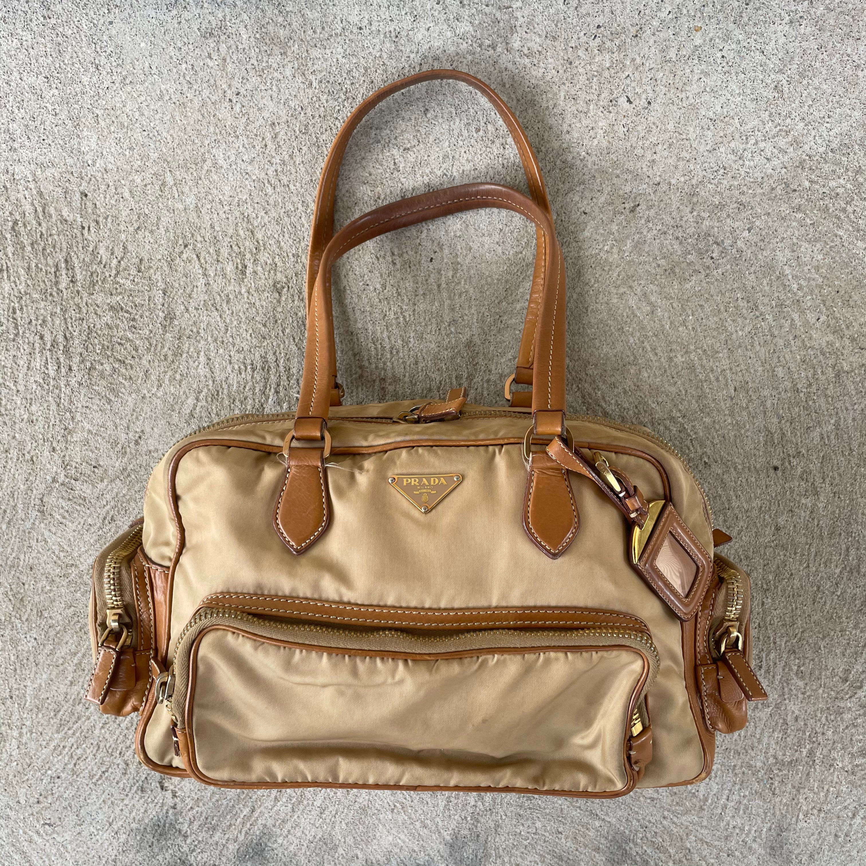 Prada Brown Nylon Multi Pocket Shoulder Bag