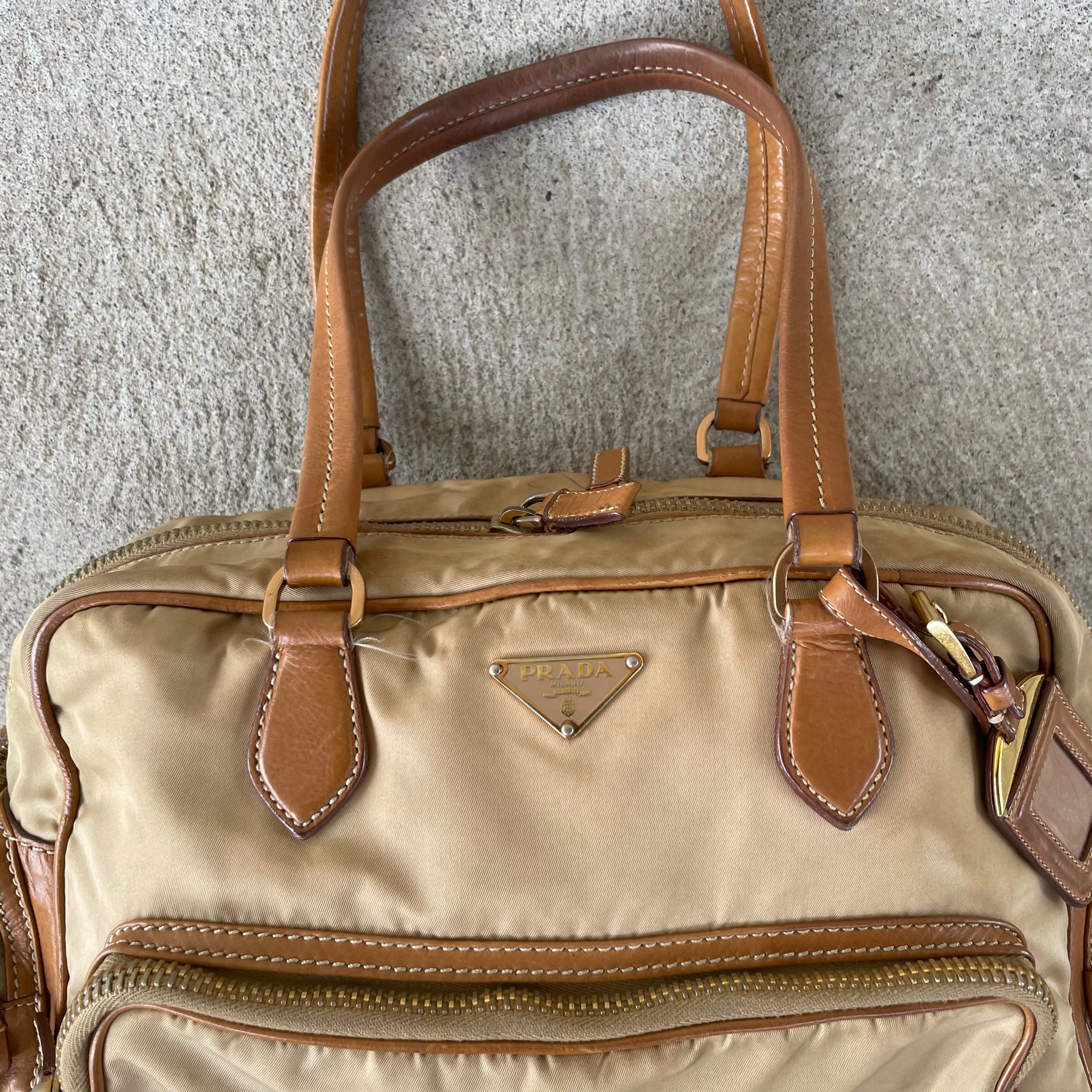 Prada Brown Nylon Multi Pocket Shoulder Bag