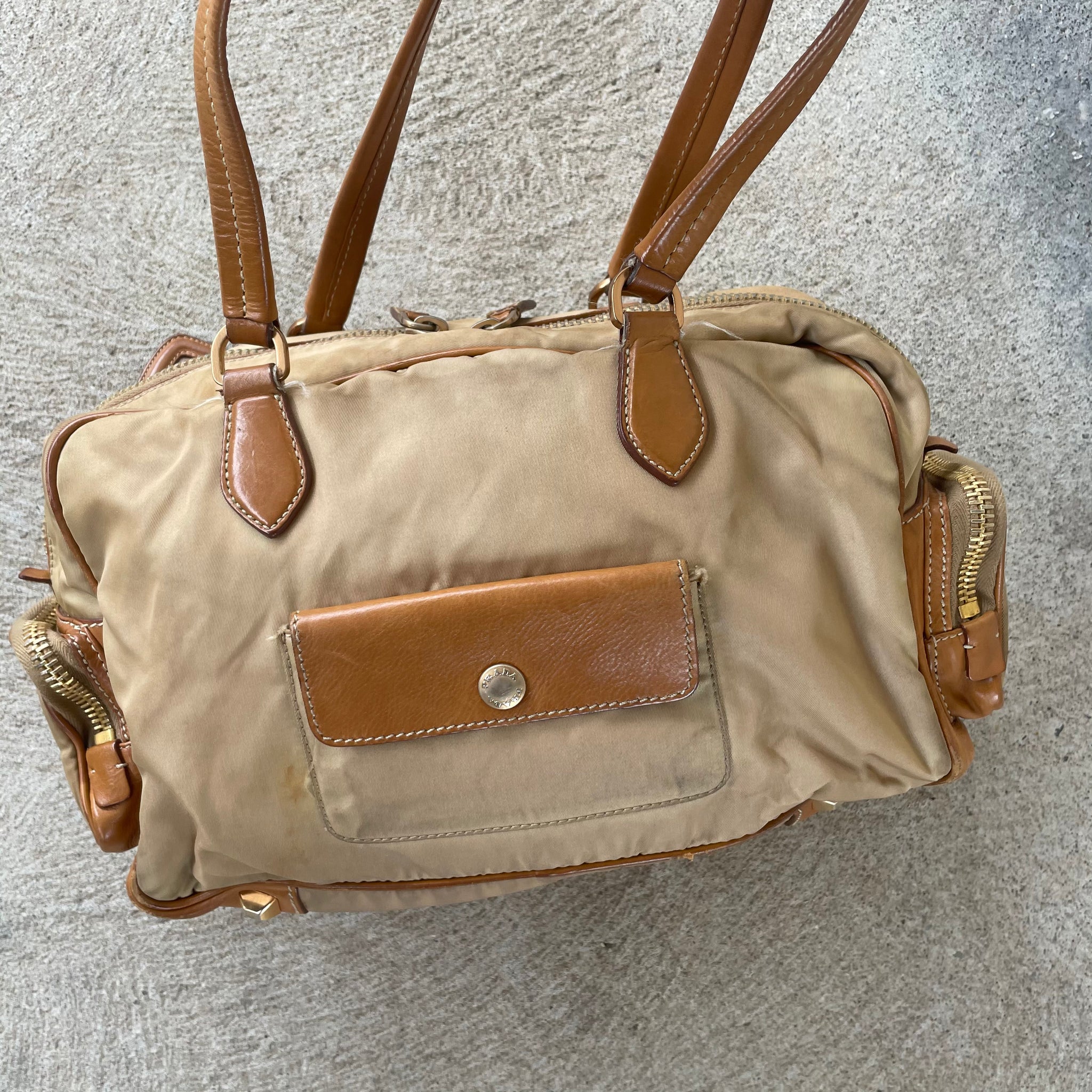 Prada Brown Nylon Multi Pocket Shoulder Bag