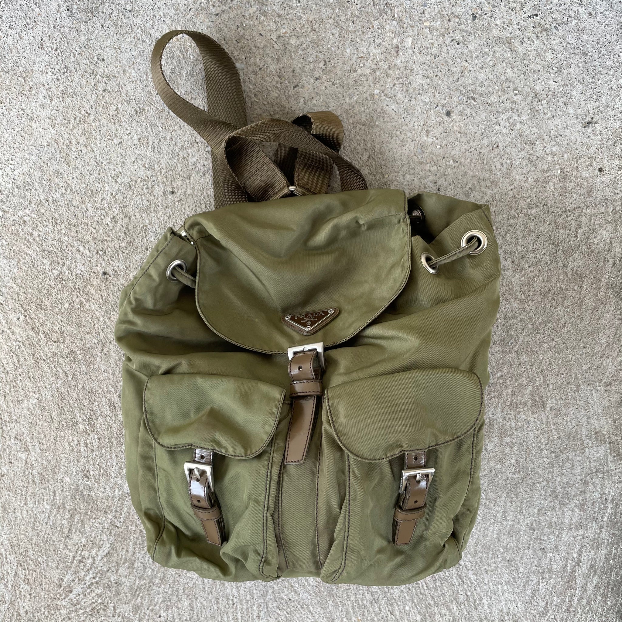 Prada Khaki Green Mini Back Pack Bag