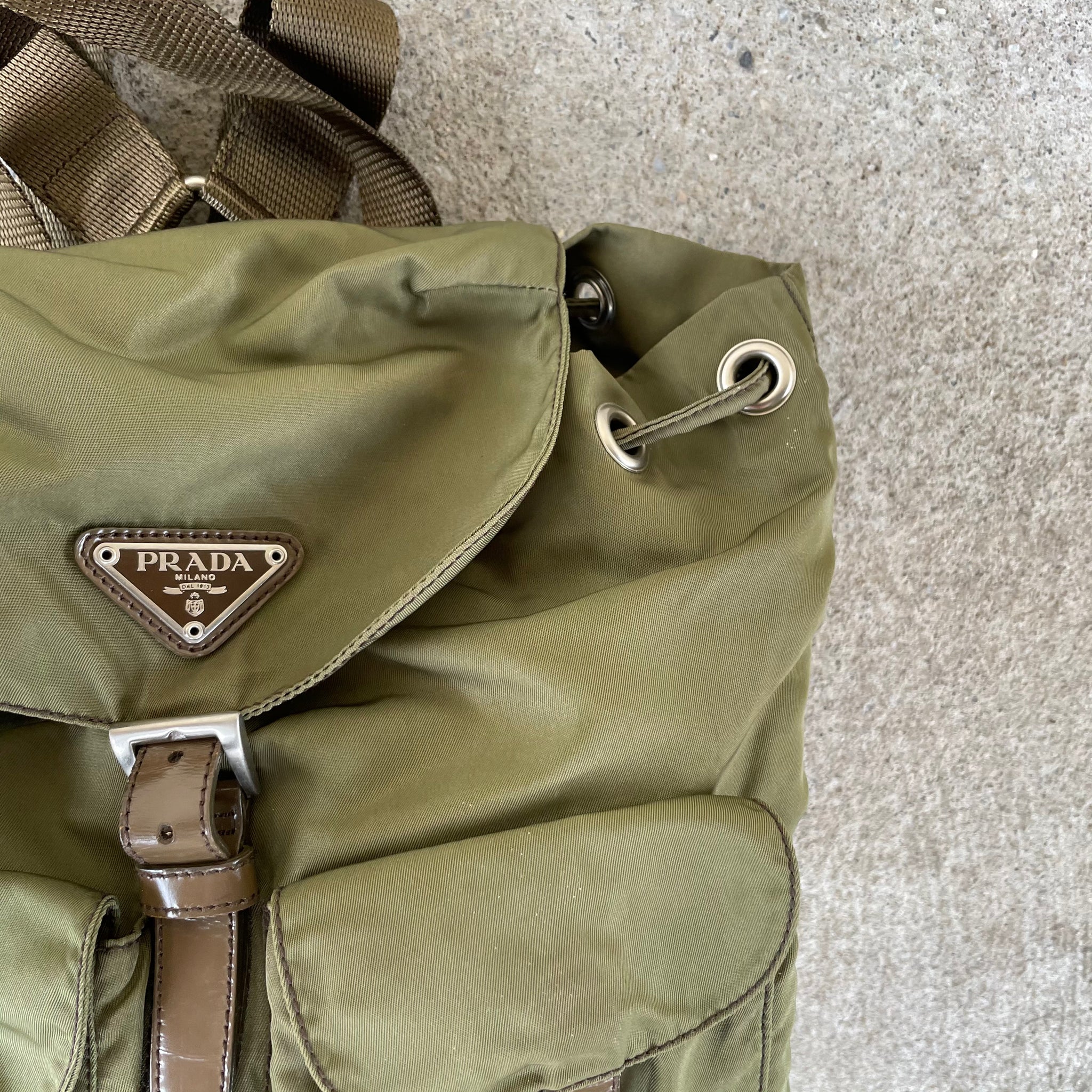 Prada Khaki Green Mini Back Pack Bag