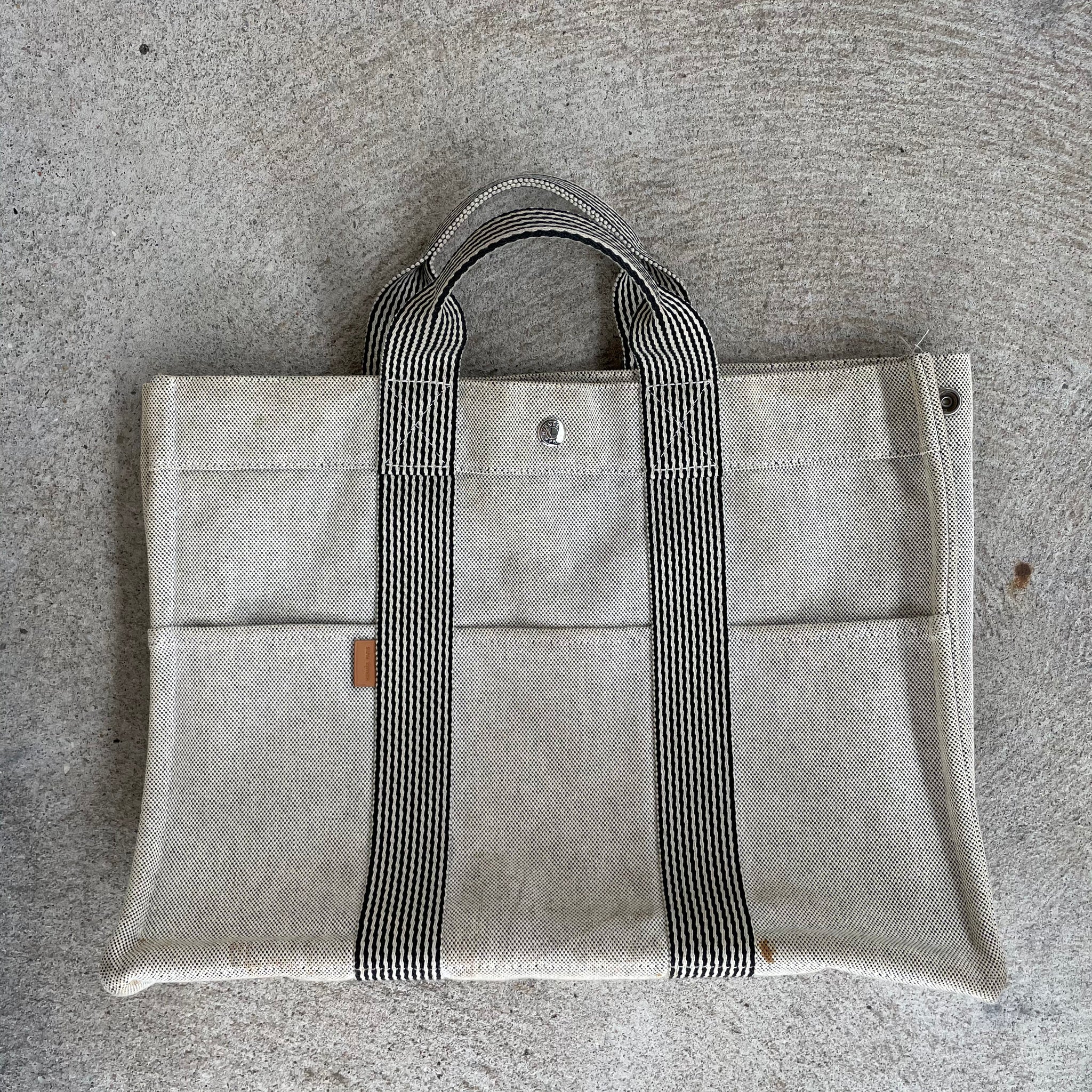Hermes Herline Bag Gray Canvas Tout Tote Bag