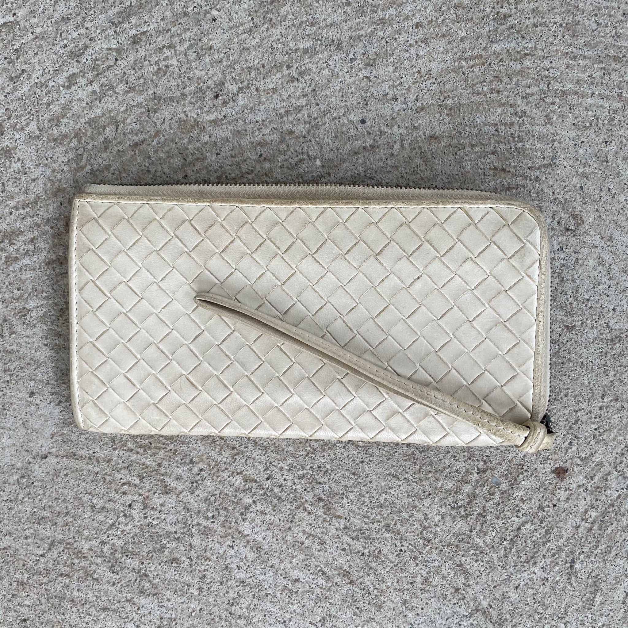 Bottega Veneta Intrecciato Zip Long Wallet White