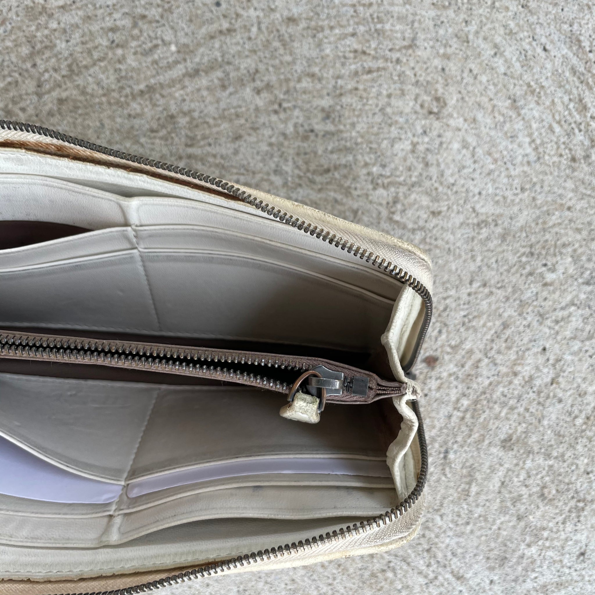 Bottega Veneta Intrecciato Zip Long Wallet White