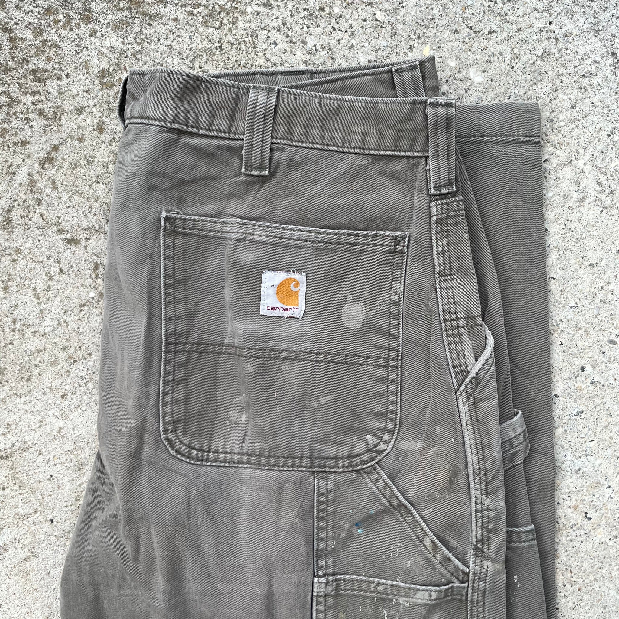 Carhartt Vintage Grey Paint Splattered Carpenter Pant 36 x 32