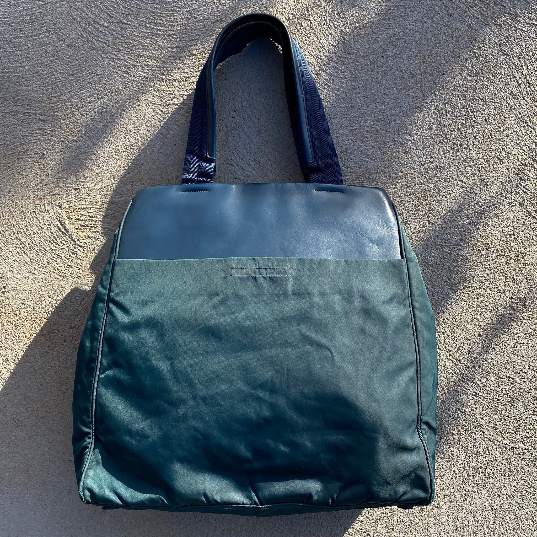 Prada Vintage Nylon Dark Teal Large Carry Bag