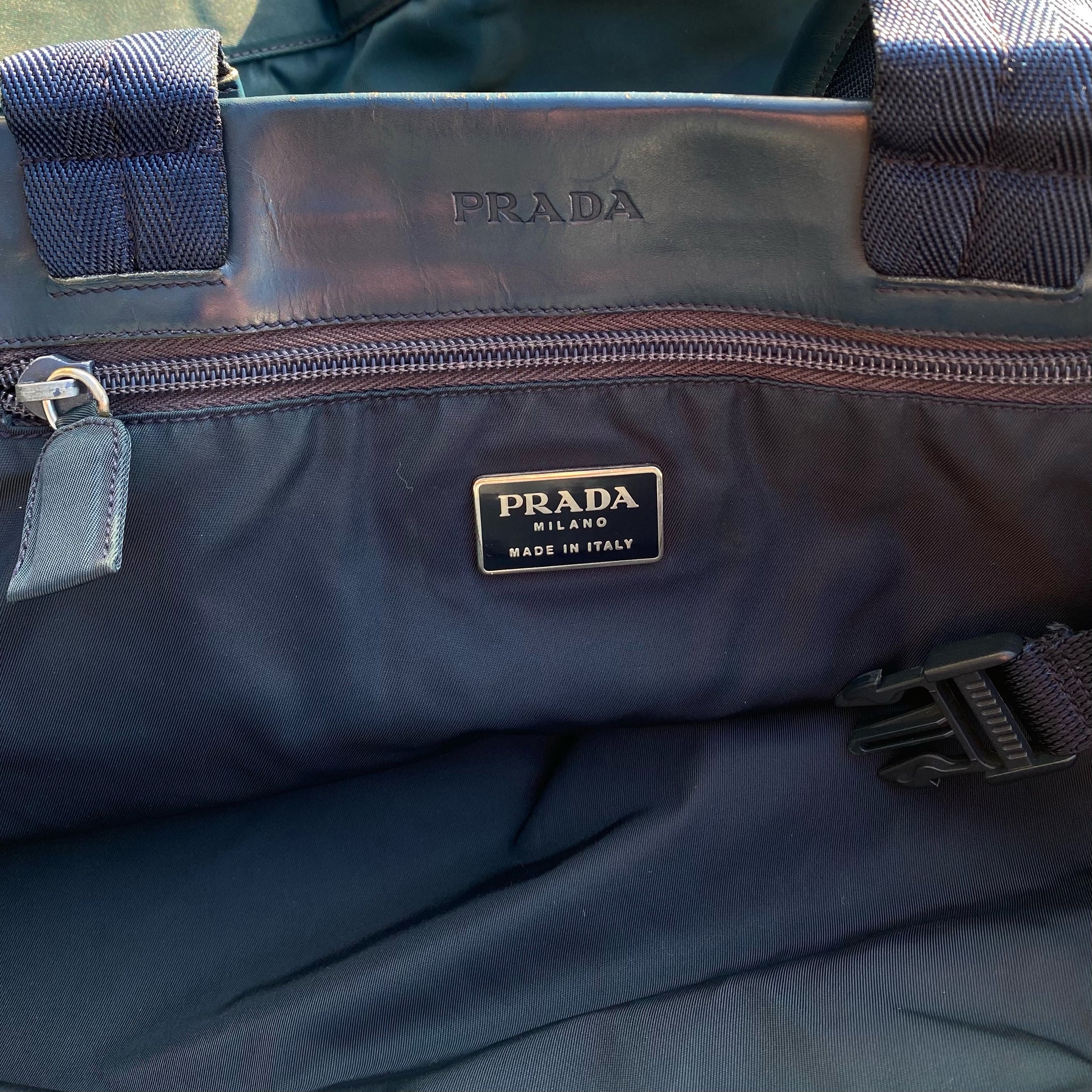 Prada Vintage Nylon Dark Teal Large Carry Bag