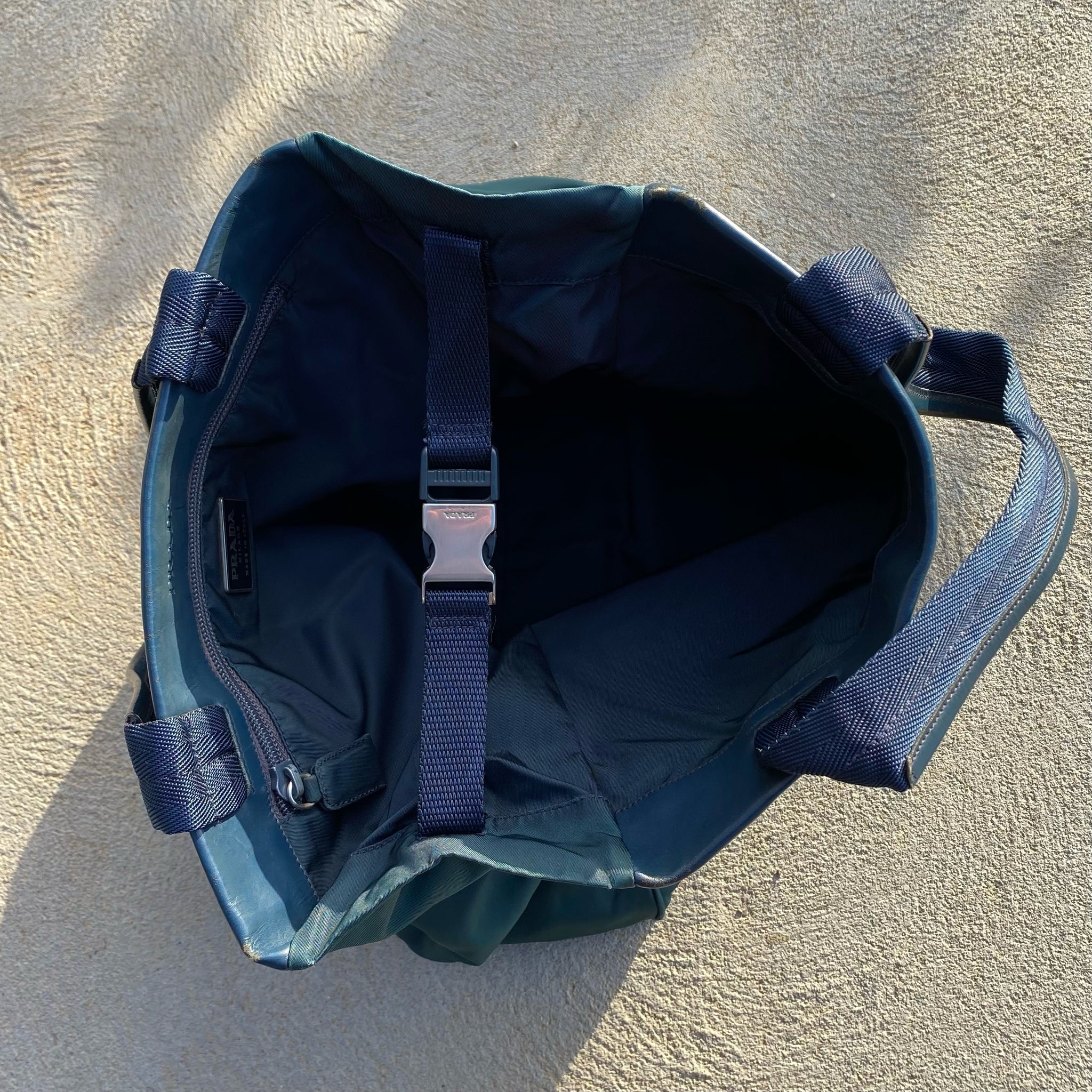 Prada Vintage Nylon Dark Teal Large Carry Bag