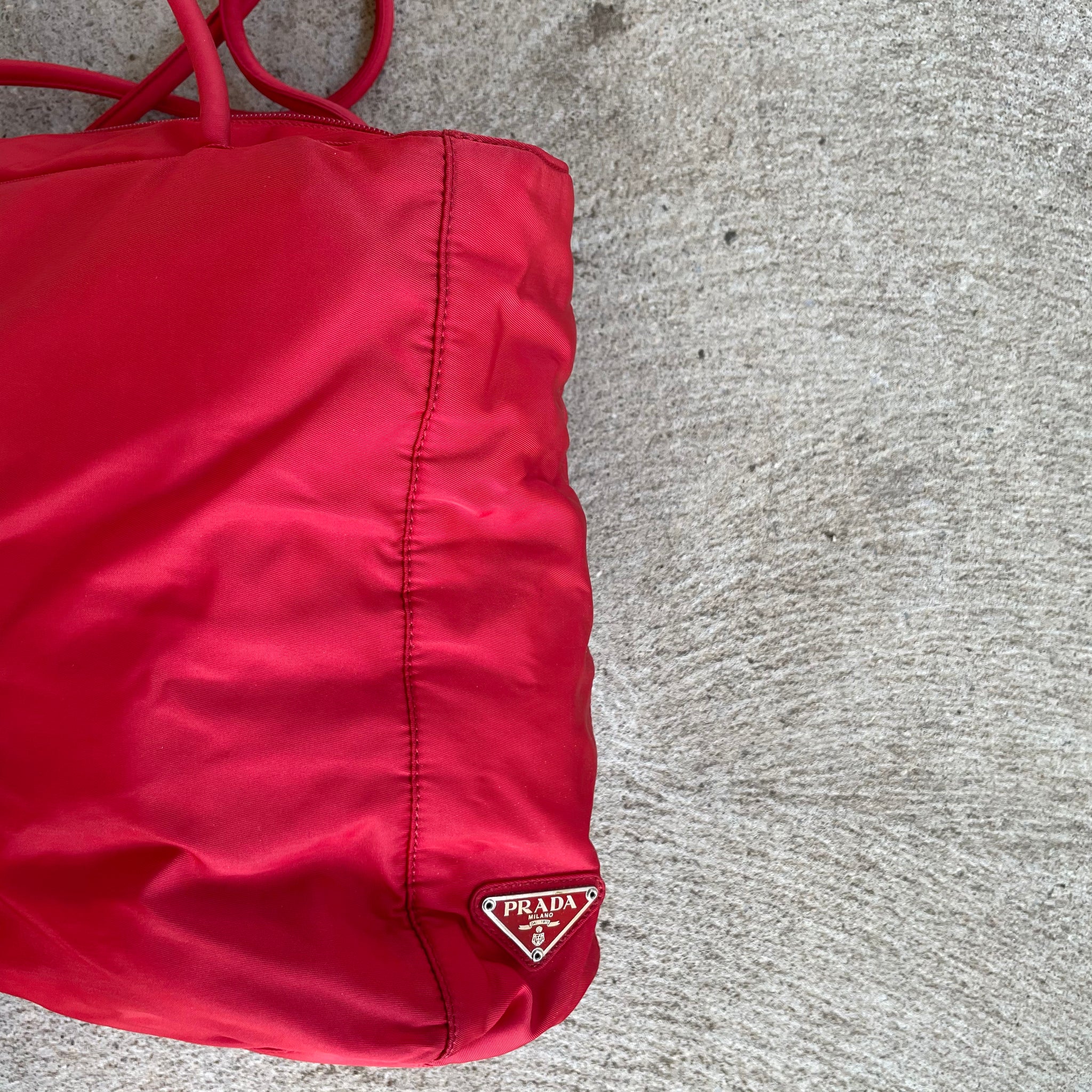 Prada Nylon Red Vintage Shoulder Bag / Tote Bag