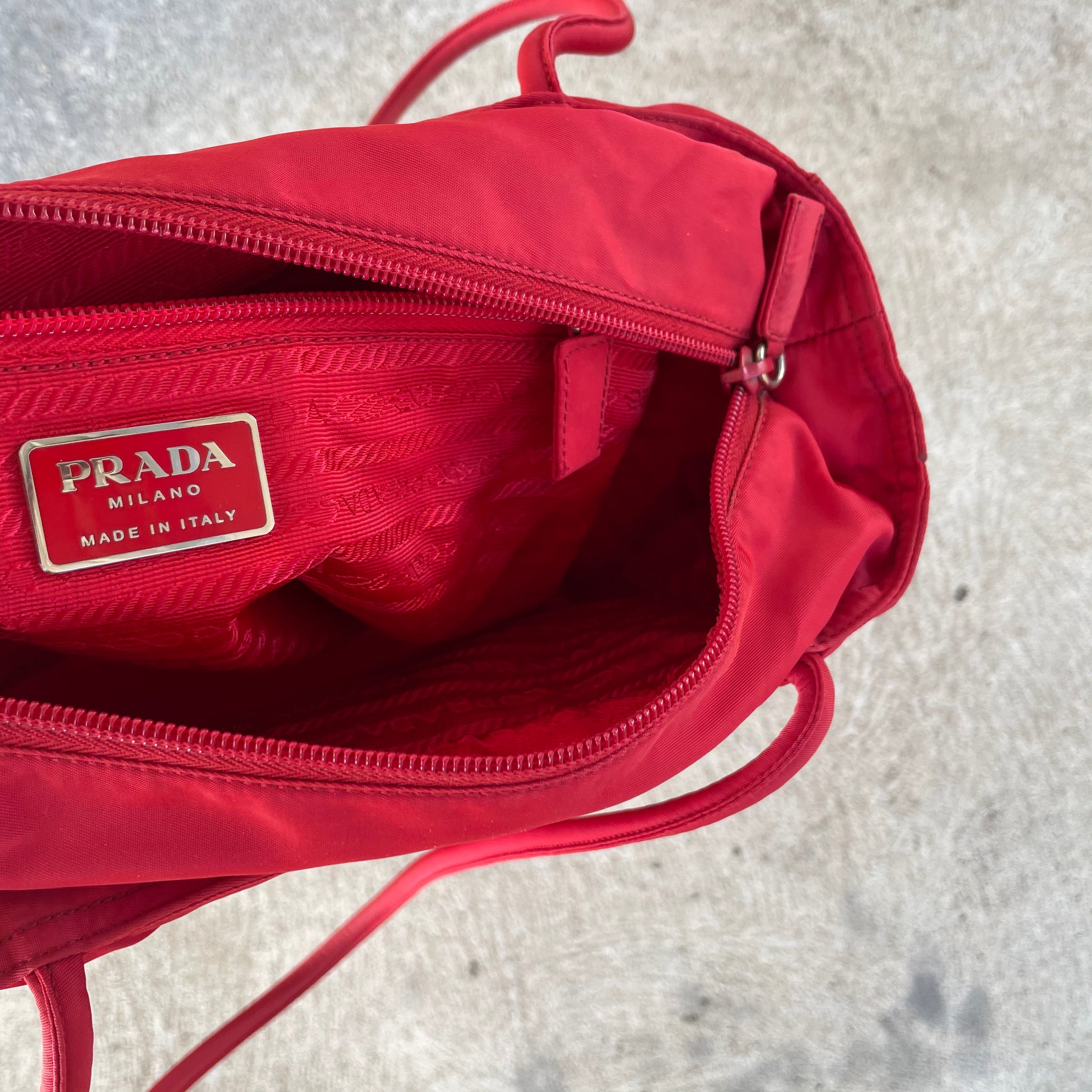 Prada Nylon Red Vintage Shoulder Bag / Tote Bag